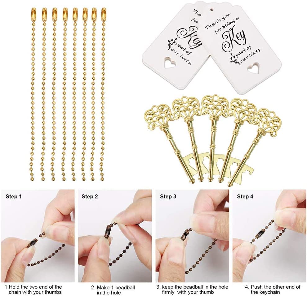 Wodegift 100 Pcs Key Bottle Openers,Vintage Skeleton Key Bottle Opener,Wedding Favors Bottle Opener With Tag Cards And Key Chain