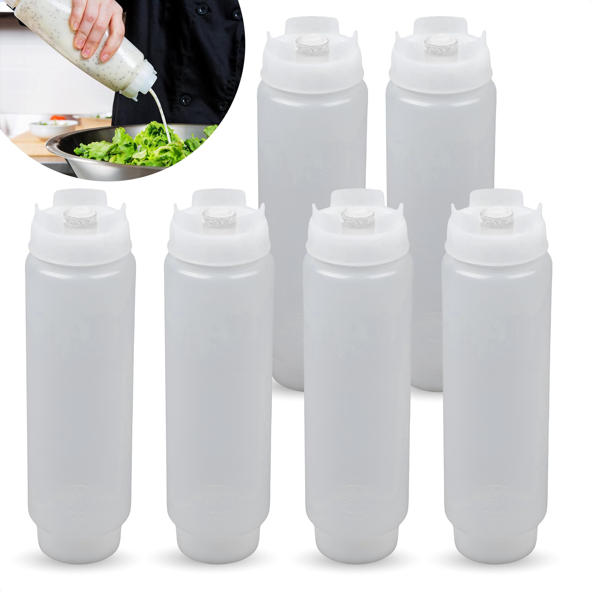 6Pcs 16Oz Squeeze Condiment Bottles - Plastic Squeeze 16 Oz Bottles For Liquids Pizza Sauce Squeeze Bottle Reusable Sauce Contai