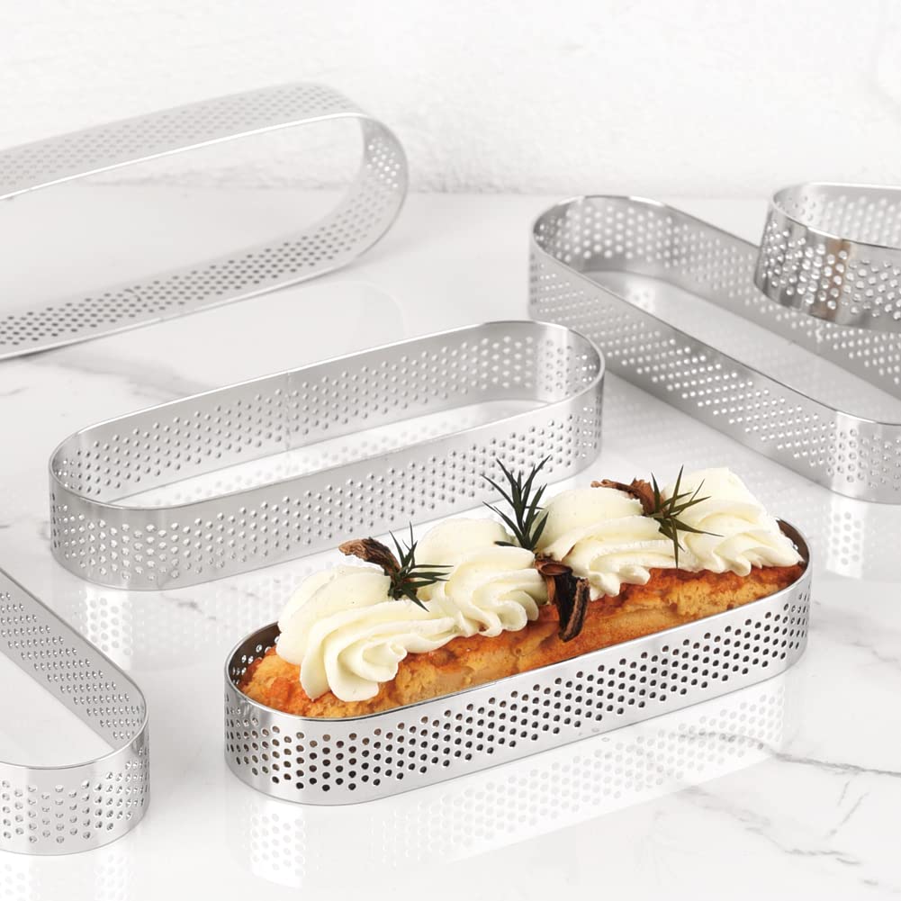 Guowall Stainless Steel Cake Ring, Metal Pastry Mold For French Dessert, Small Fruit Tarte Crust, Circle Tartlet, Perforated Ova