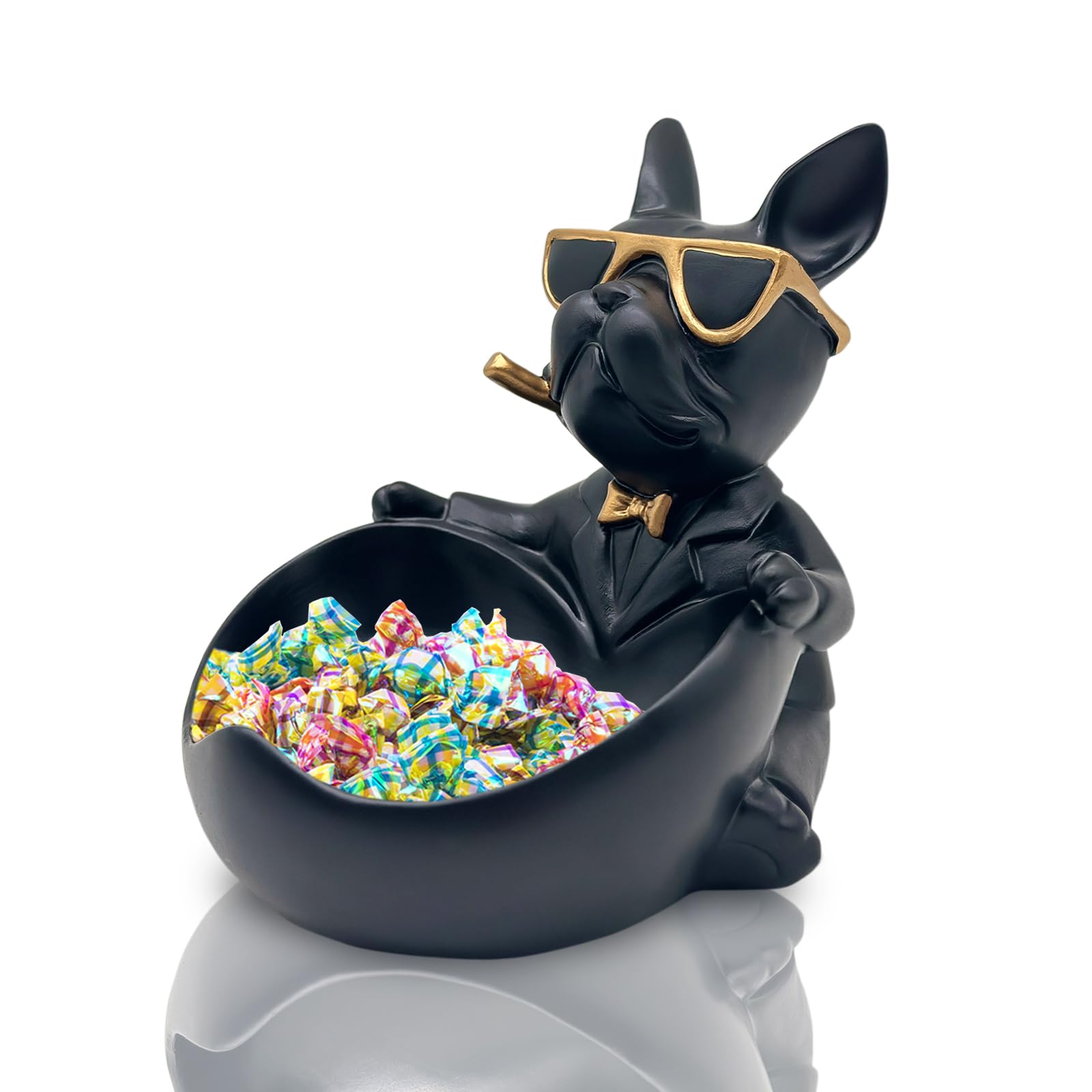 Bulldog Lovers Candy Bowl Decor,Heart-shaped Key Holder Bowl Candy Dish, Bulldog Accessories, Resin Bulldog Statue for Office De