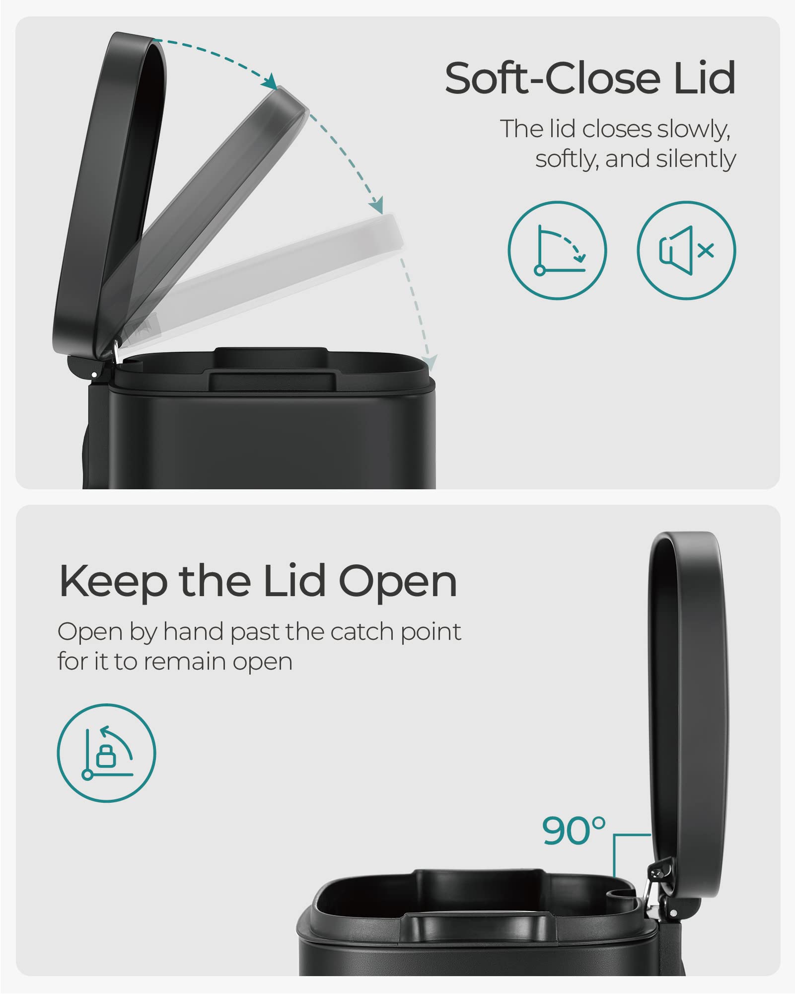 Songmics Trash Can With Lid, 8 Gallon Garbage Can, Stainless Steel Small Waste Bin With Step Pedal And Inner Bucket, Soft Close,