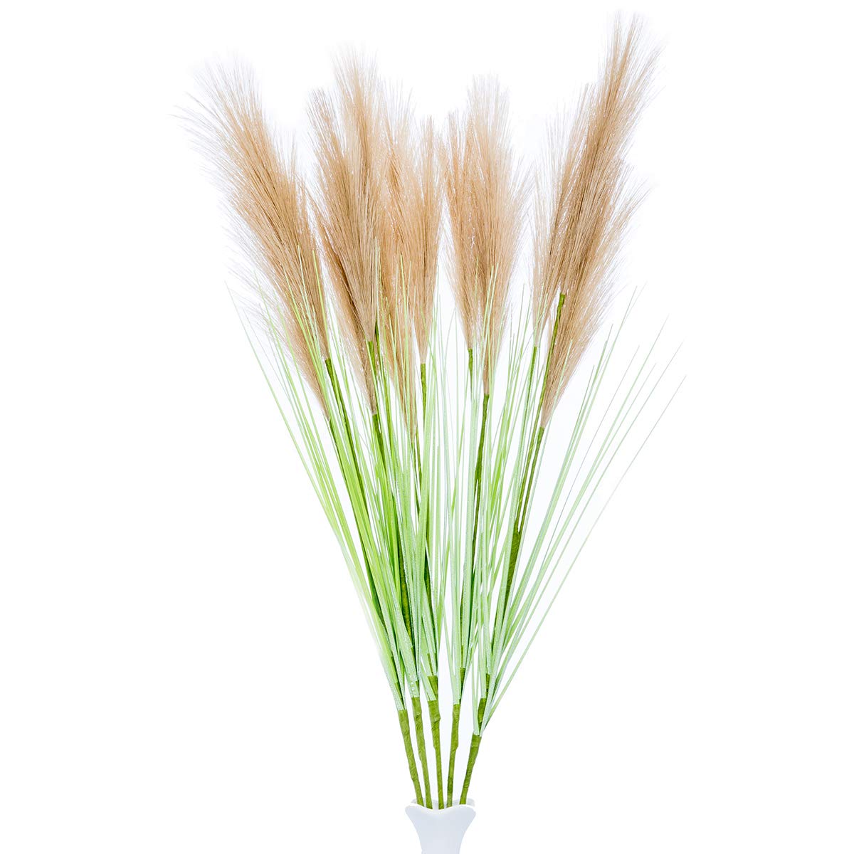 UiiziC Faux Pampas Grass 5 PCS Fluffy Artificial Reed Bulrush Flowers for Vase Fillers Wedding Party Bouquets Home Hotel Centerp
