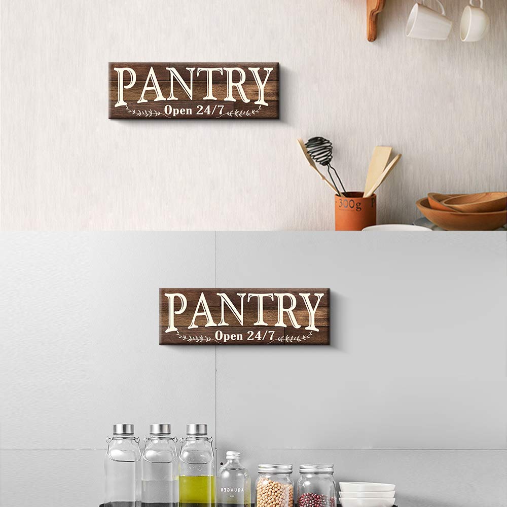 Pantry Sign Rustic Wood Color Canvas Wall Art Print Sign 5.5X16.5 (Pantry, Brown)