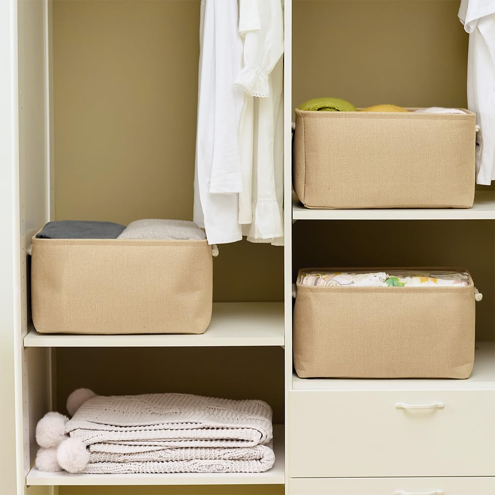 Thewarmhome Organization And Storage Bin For Shelves - Large 3 Pack 16X12X8 Inch Storage Basket For Organizing, Canves Storage C