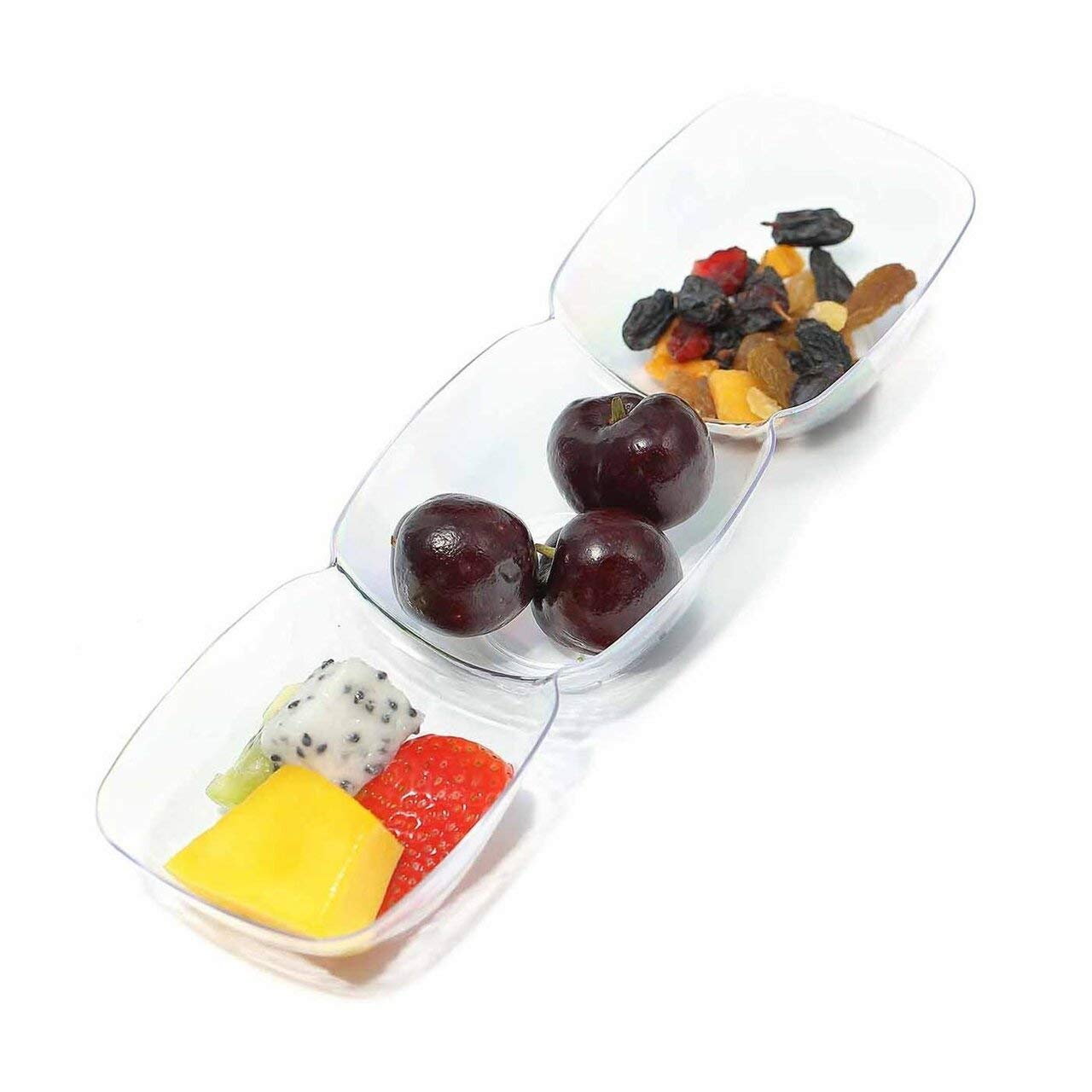 Kaya Premium Clear Rectangular 3-Hole Mini Disposable Plastic Bowls (Pack Of 10) - Elegant, Durable & Ideal For Parties - Perfec