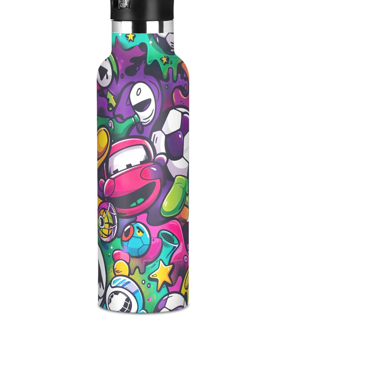 YETTASBIN Graffiti Kid Sport Water Bottle, 20 oz Leakproof Double Walled Insulated Stainless Steel Water Bottle Portable Travel 