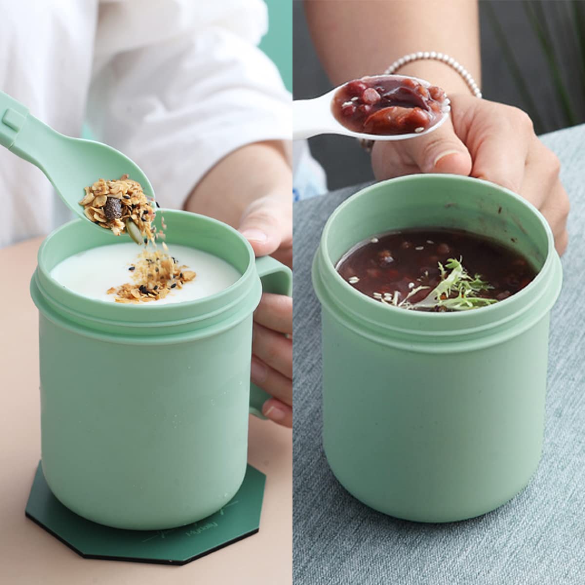 Lnq Luniqi Microwaveable Breakfast Cup With Lid And Spoon,500Ml Portable Soup Mug With Handles For School Office Outdoor Travel