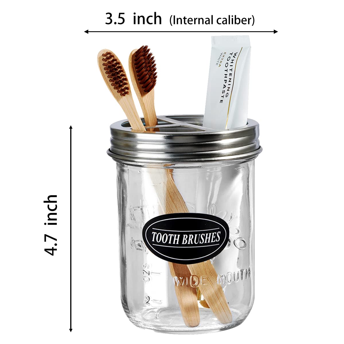 Komashr Mason Jar Toothbrush Holder - Brushed Nickel - With 16 Ounce Ball Mason Jar,Premium Rustproof 304 Stainless Steel Lid An