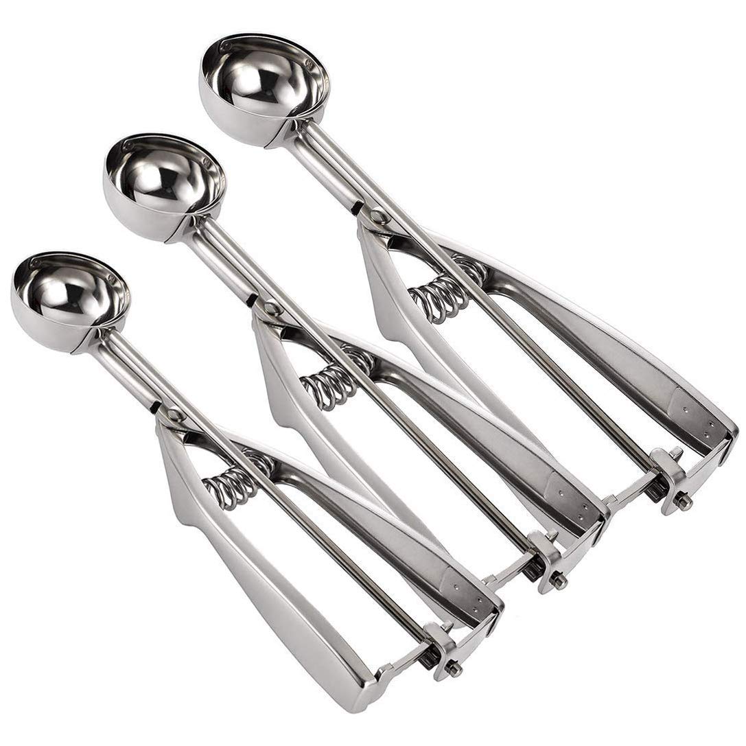 Emoly Ice Cream Scoop Set, Steel Ice Cream Scoop, Cookie Dough Metal Cupcake Spoons Include Large-Medium-Small Sizes Balls For I