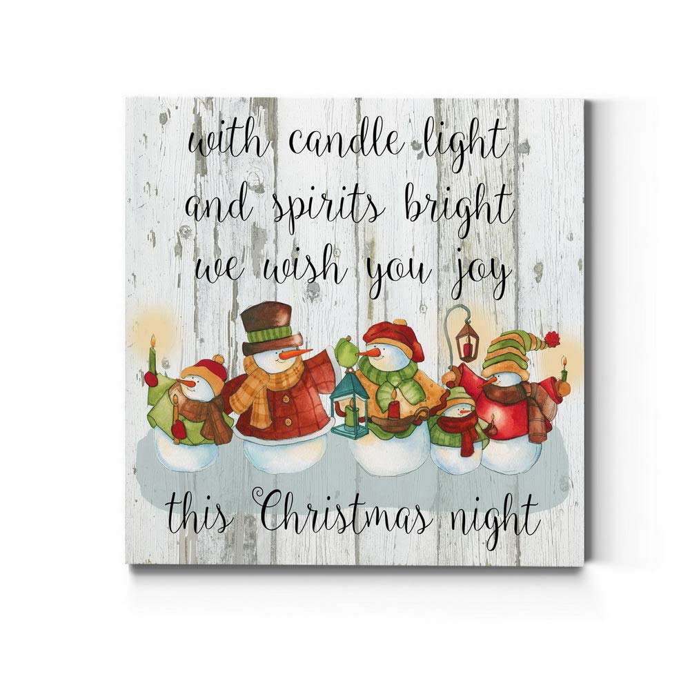 Renditions Gallery Candle Light Snowmen Wall Art, Cute Christmas & Winter Artwork, Festive Faux Wood Background, Premium Gallery
