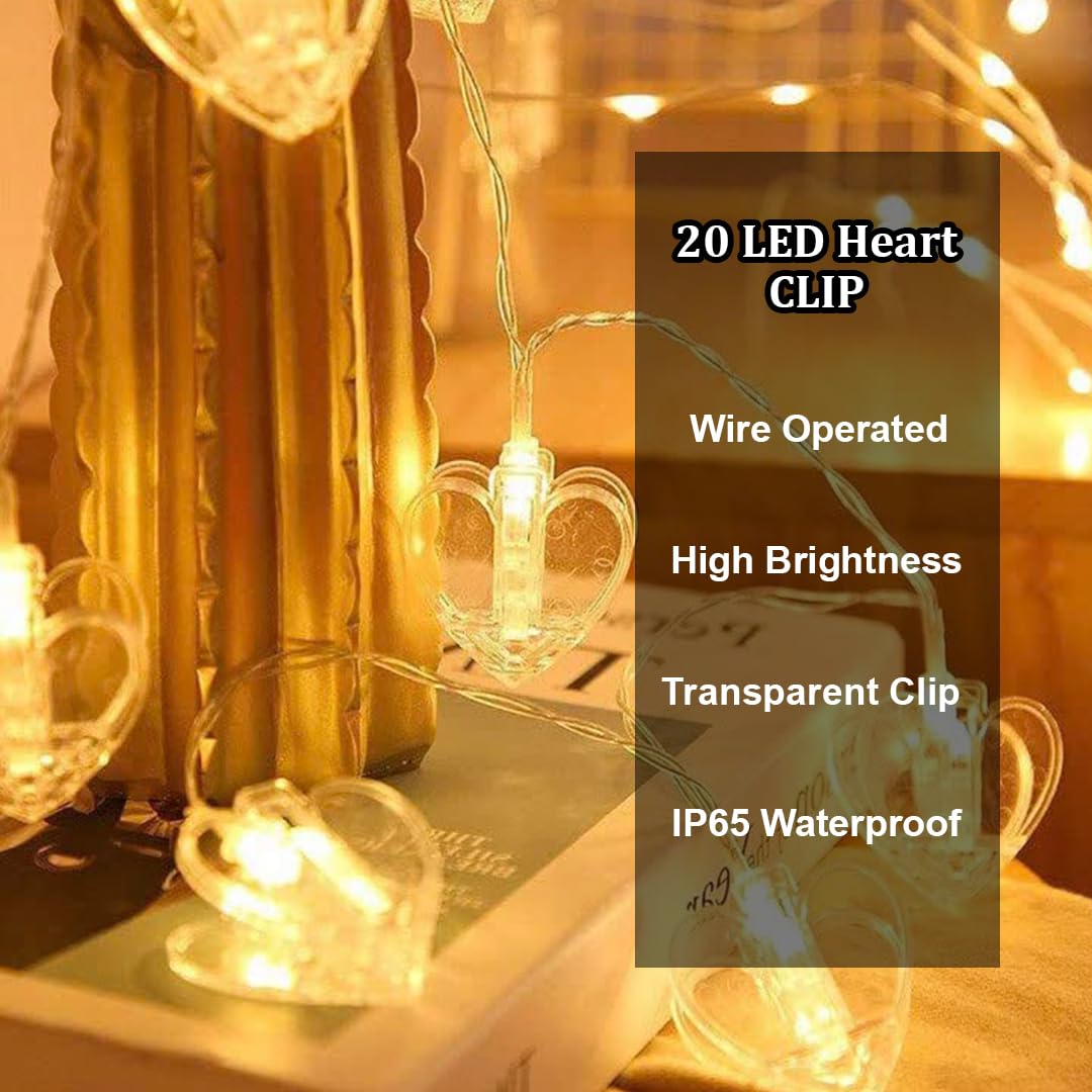 Fizzytech Photo Clip Led String Lights Perfect For Photo Hanging Birthdays Festivals Weddings Parties & Home (Heart Shape Clip 2
