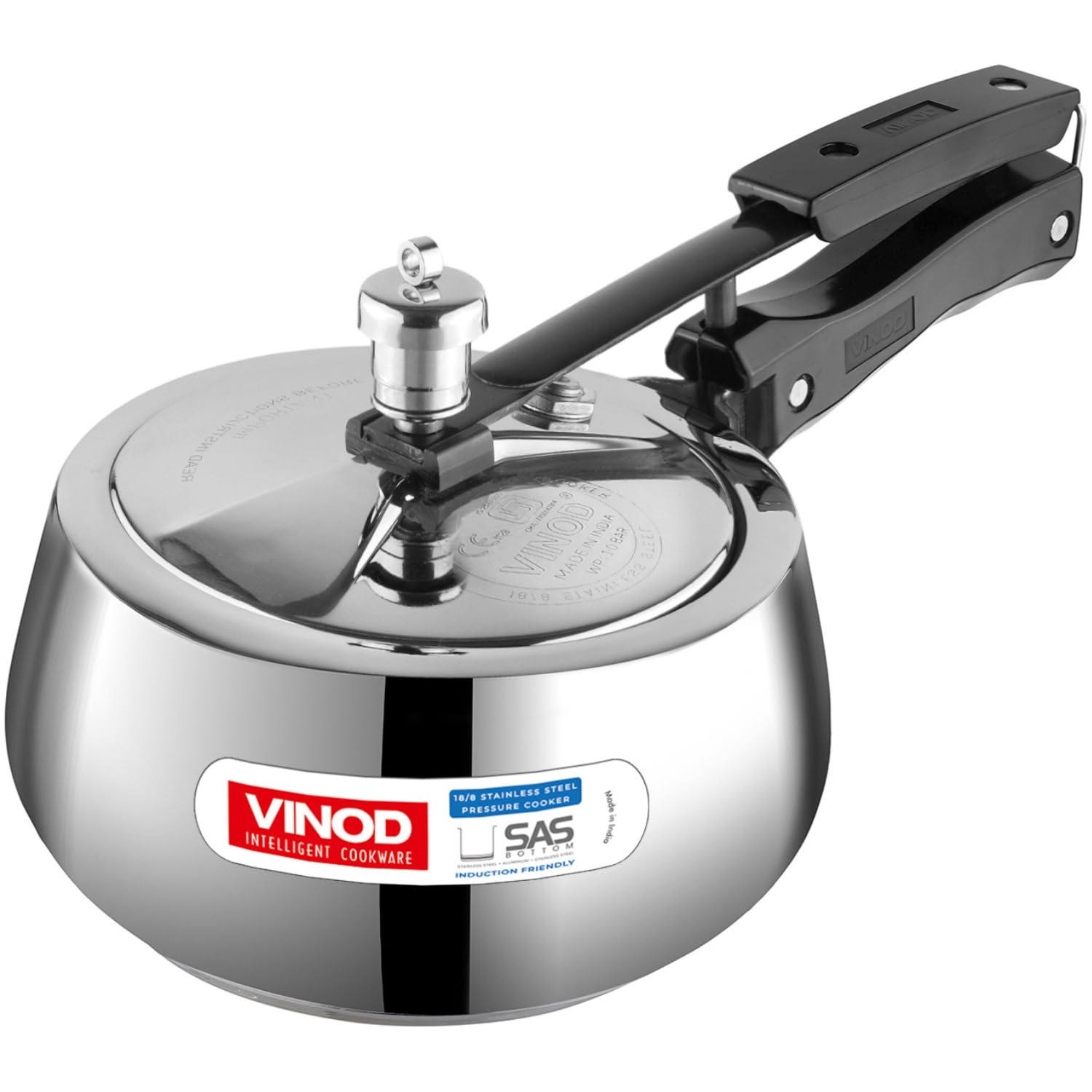Vinod Europa Stainless Steel Inner Lid Pressure Cooker - 3.5 Litre | Handi Shape | Sandwich Bottom Cooker | Induction And Gas Ba