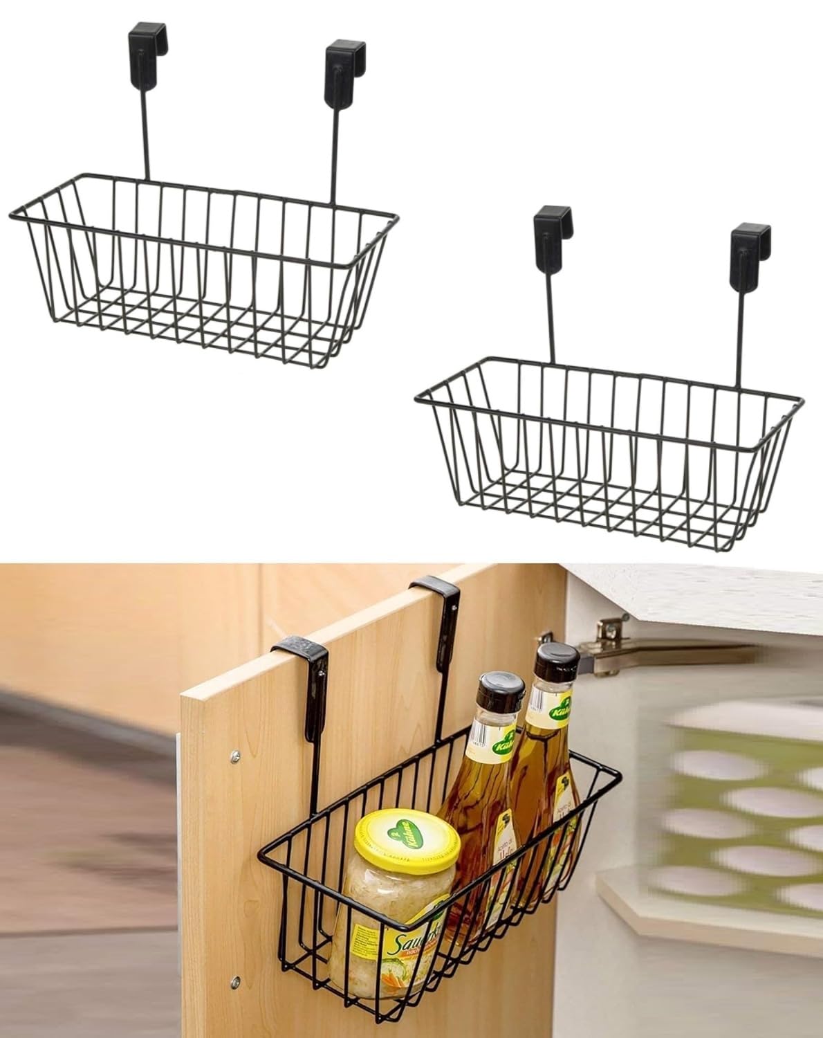 Nh10 Designs Over Door Kitchen Cabinet Storage Basket Rack Holder Hanging Organizer, Under Shelf, Multipurpose Cabinet Metal Han