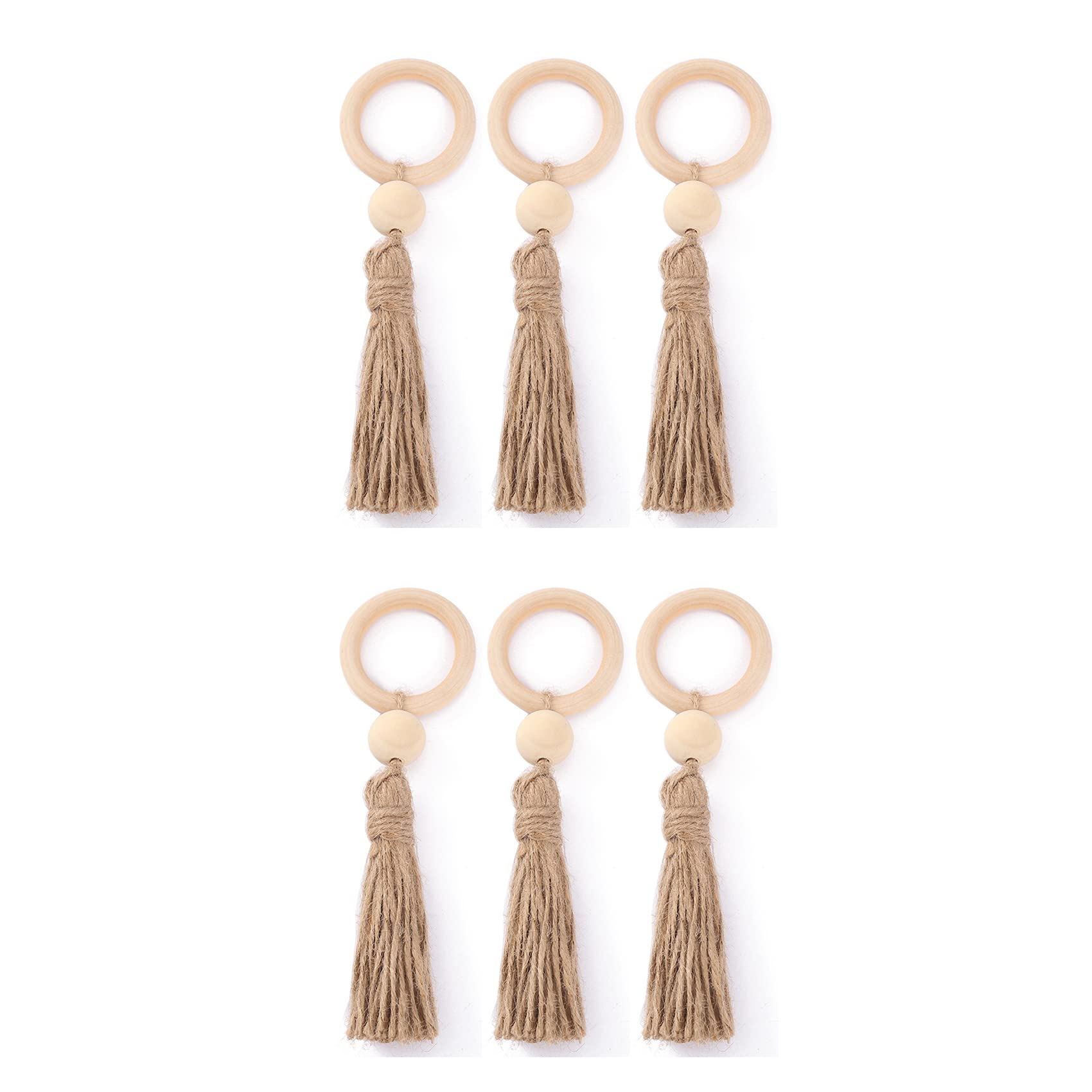 Zilucky Set Of 6 Wooden Napkin Rings, Natural Wooden Beads With Tassels, Dining Party Weddings Family Gatherings Rustic Country