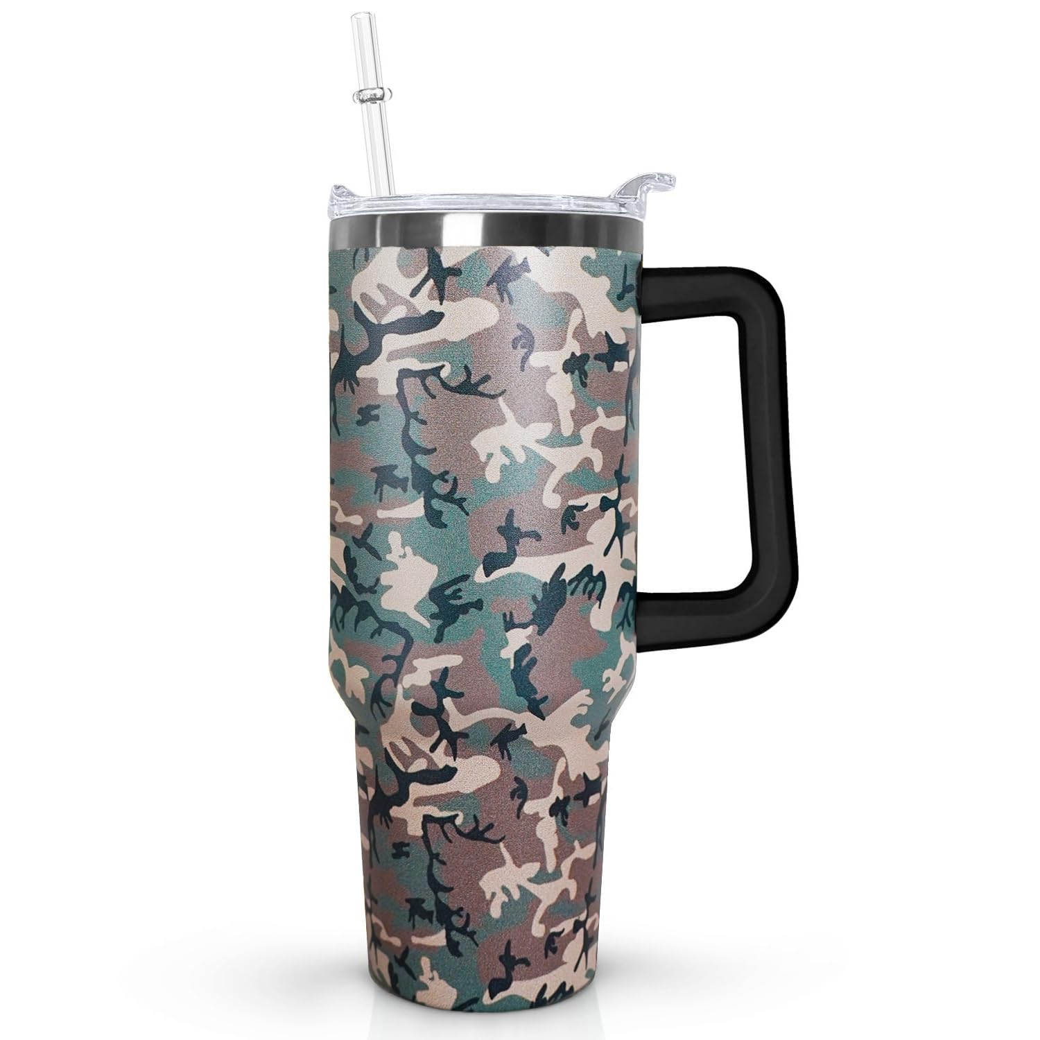 Ceovfoi 40 oz Camo Tumbler with Handle Lid and Straw, Hunting Gifts for Men Women,Camo Tumbler Travel Coffee Cup Mug Water Botte