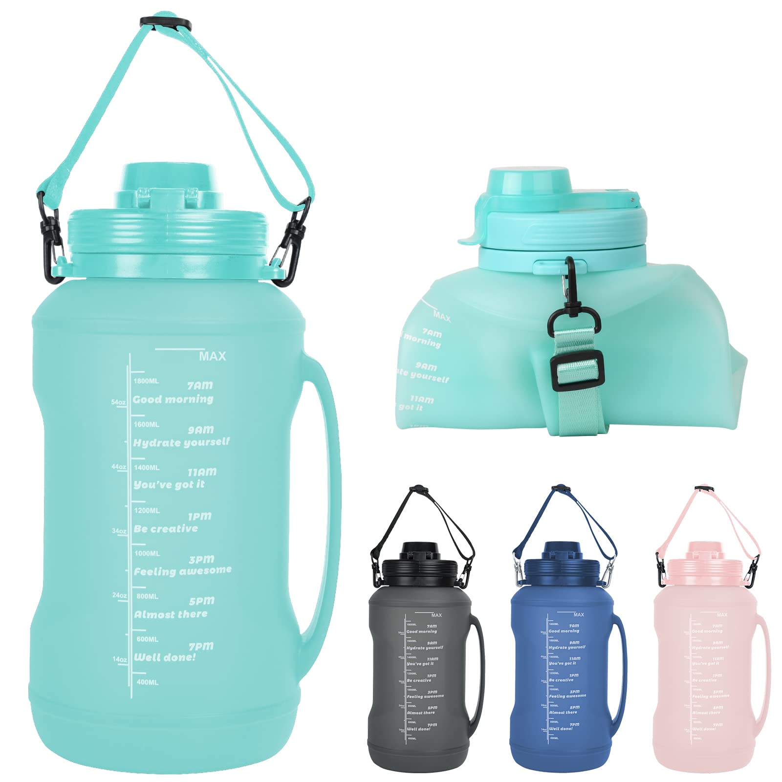 Collapsible Water Bottles, 2L/64OZ travel water bottle Bottle with Straw, Half Gallon Large Water Bottle for Travel Outdoor Spor