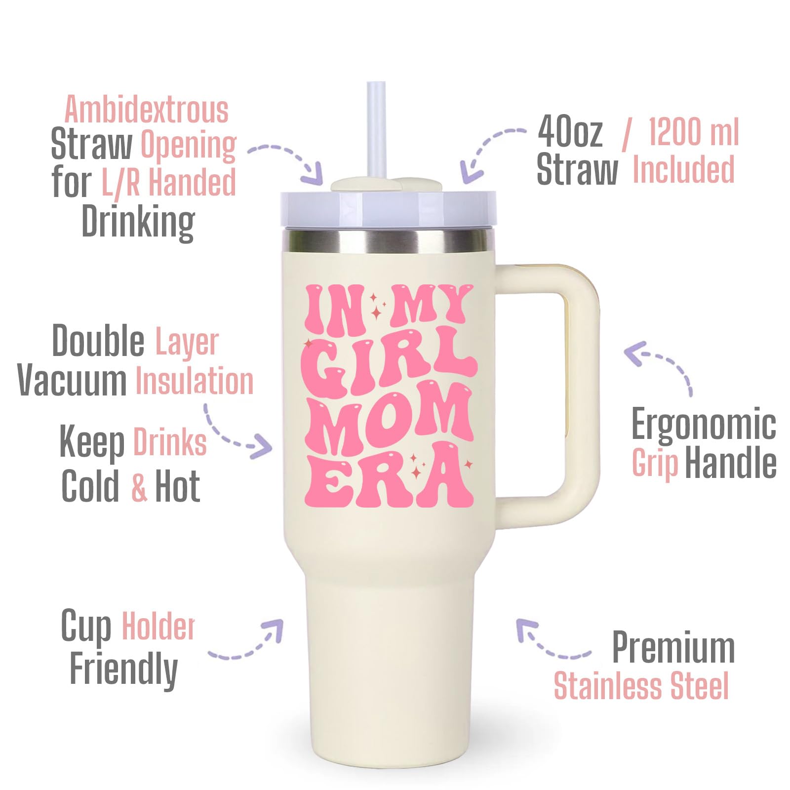 Girl Mom Cup Tumblers Gifts.40oz In My Girl Mom Era Tumbler with Handle.40oz Birthday Christmas Mothers Day Gifts for girl mom.