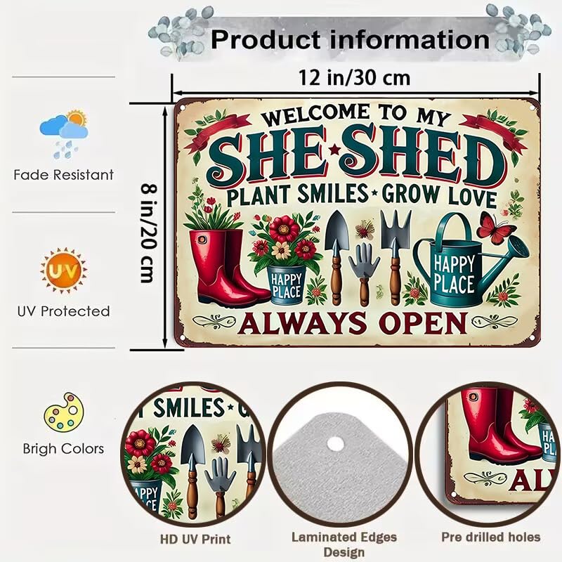 Bestylez Garden Gifts Welcome To My She Shed Vintage Gardening Signs for Home Garden Greenhouse Living Room Bedroom Yard Outdoor
