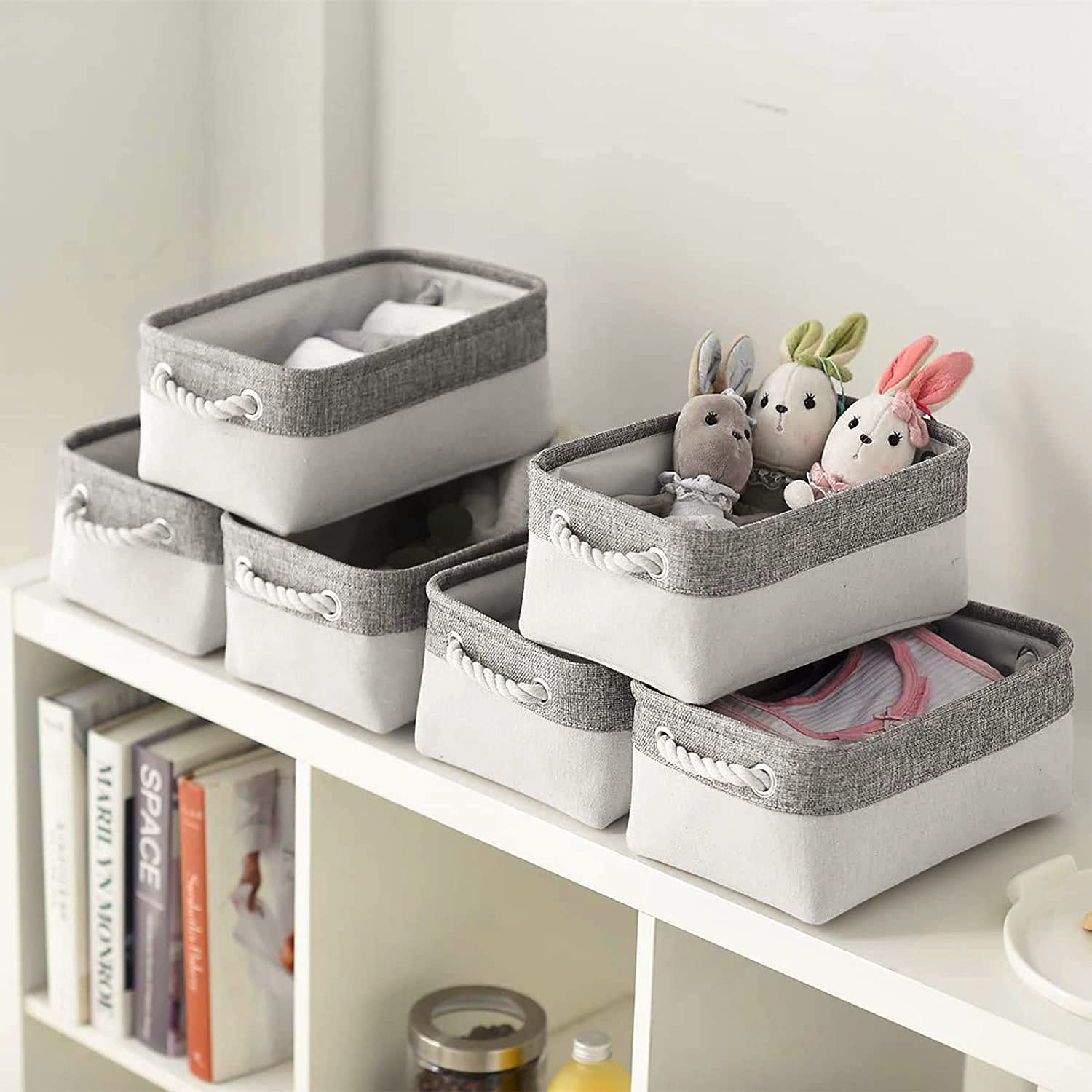 Sacyic Storage Bins - Storage Baskets For Shelves Storage Cubes With Handles Small Baskets For Organizing (Gray And White 11.8 X