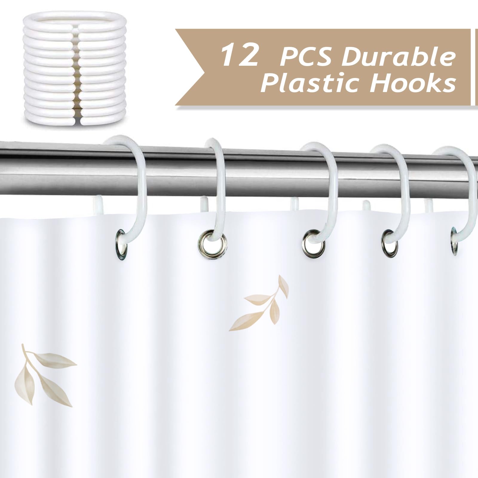 Bonhause Boho Leaves Shower Curtain Tan Leaf With Floral Decorative Bath Curtain 72 X 78 Inch Polyester Fabric Waterproof Bathro