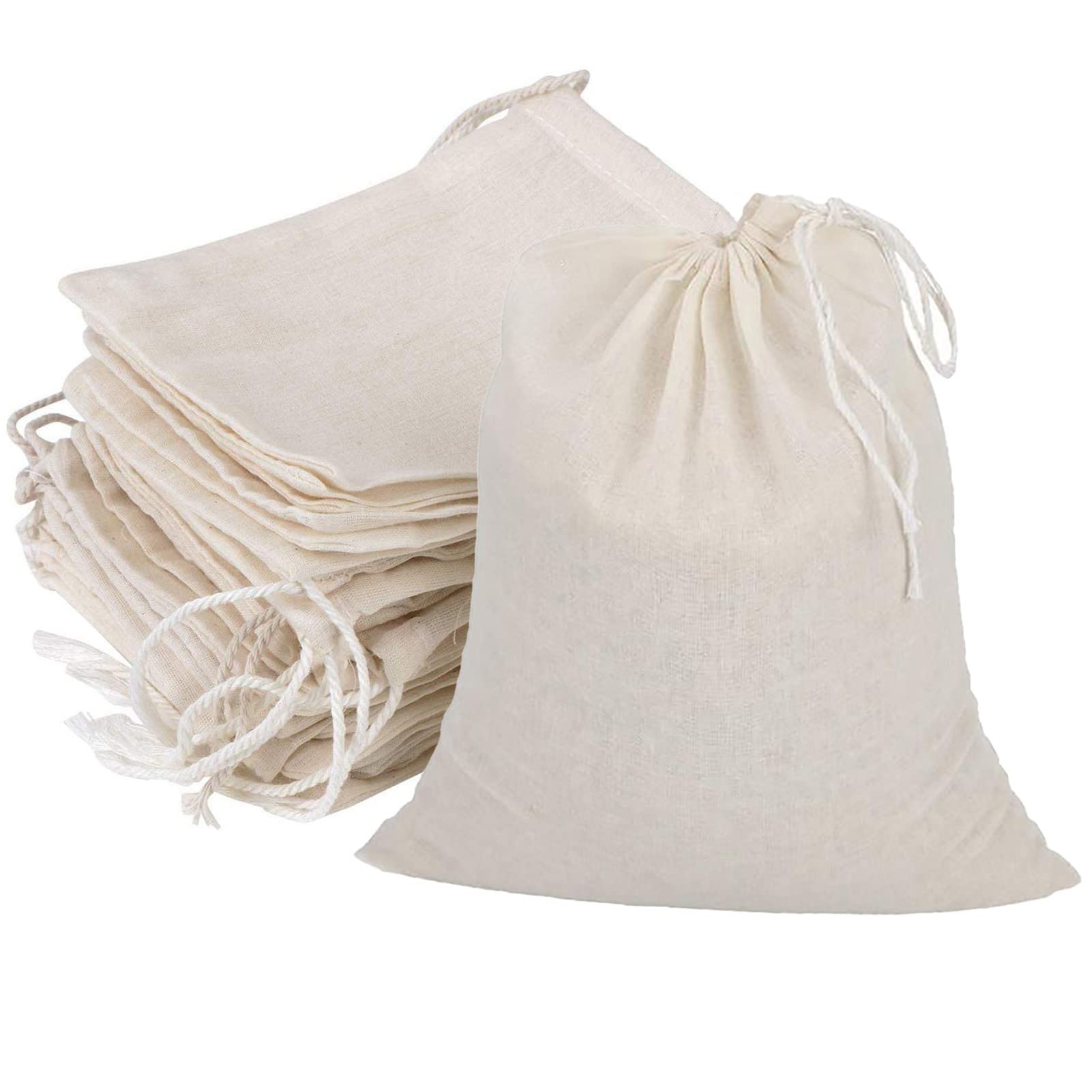 Giyomi 20 Pcs Reusable Cotton Drawstring Muslin Bag, Natural Unbleached Cotton Straining Herbs Cheesecloth Bags, Gift Bag Coffee