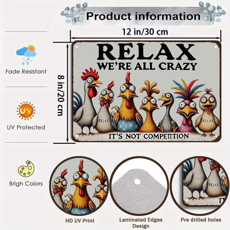 Smilelife Funny Chicken Gifts Relax We?e All Crazy It s Not Competition Tin Sign for Home Farm Chicken Coop Farmhouse Kicthen G