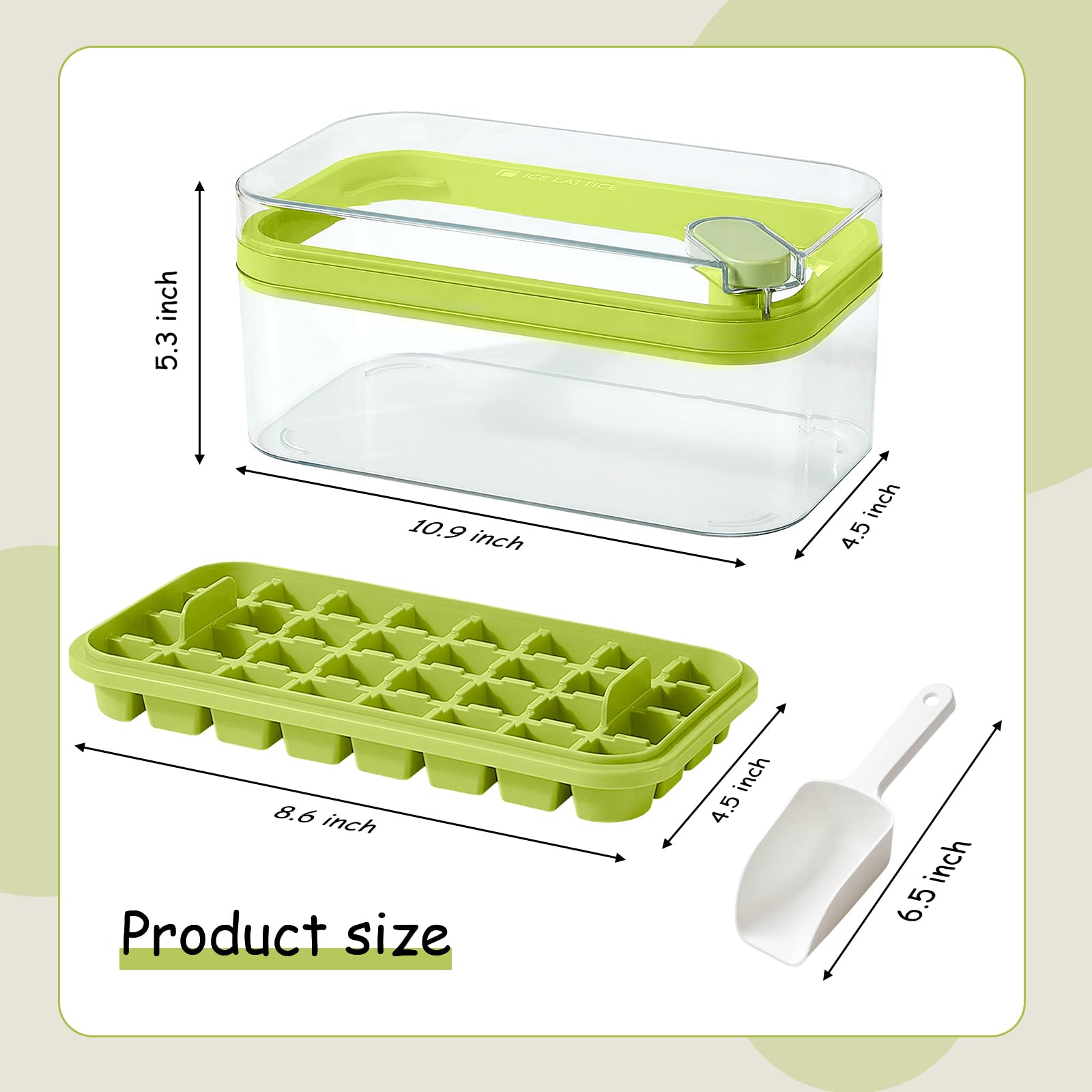 Ice Cube Tray With Lid And Bin, 2 Pack For Freezer, 64 Pcs Ice Cube Mold (Green)