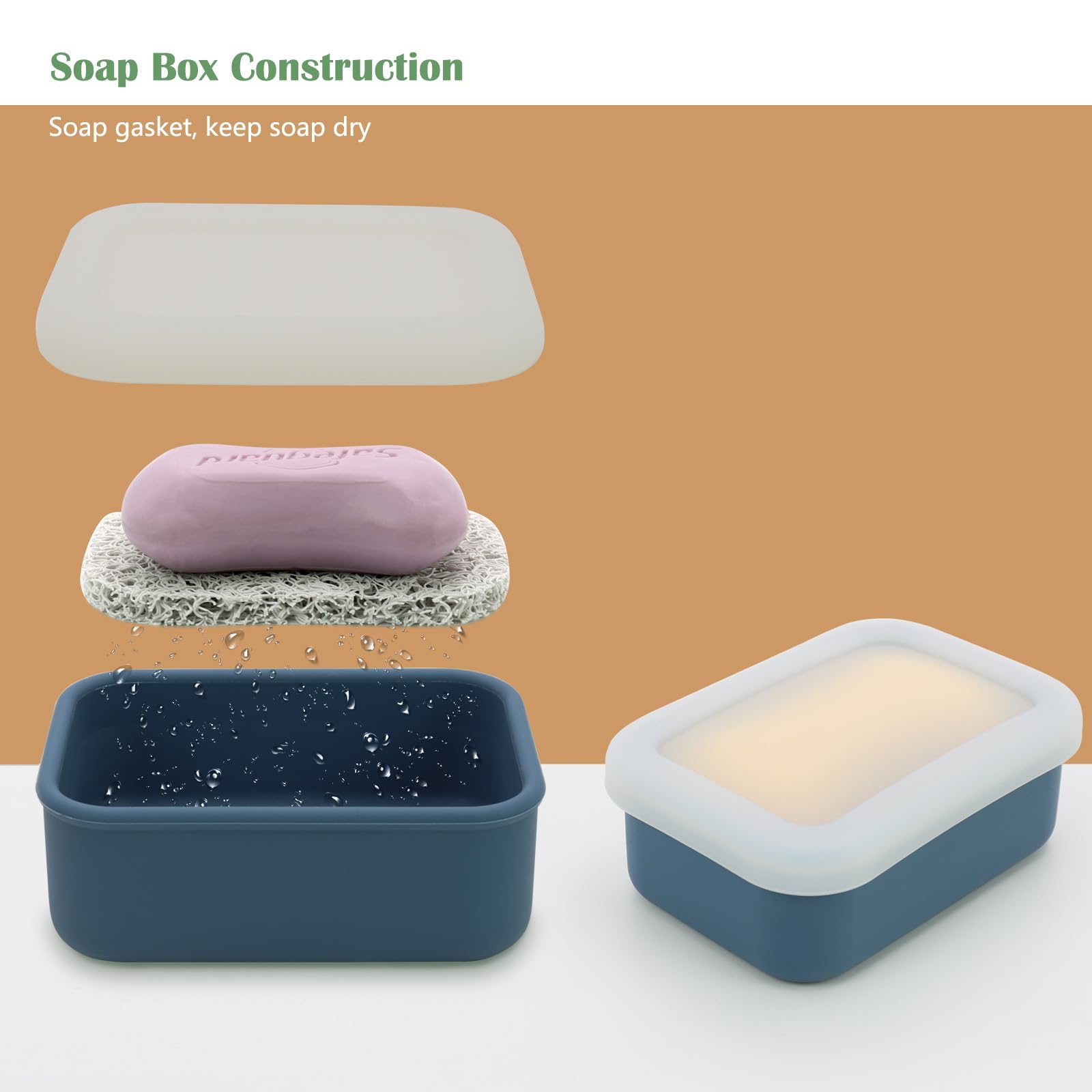 Olamar Portable Travel Soap Case With Draining Layer,Enhanced Leak Proof Silicone Travel Soap Container,Shatterproof Soap Holder