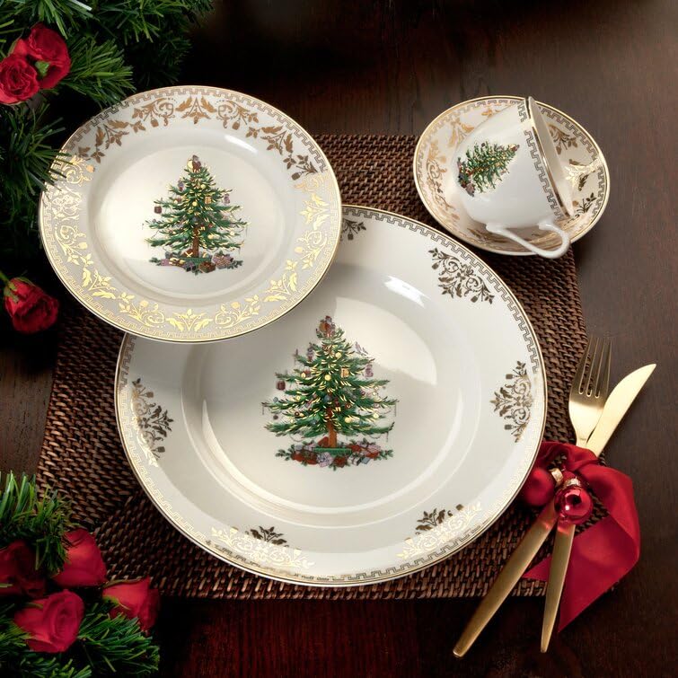 Spode Christmas Tree Gold Salad Plate | Plate For Salad, Pasta, Appetizer, And Dessert | Christmas Dinnerware Made Of Fine Porce