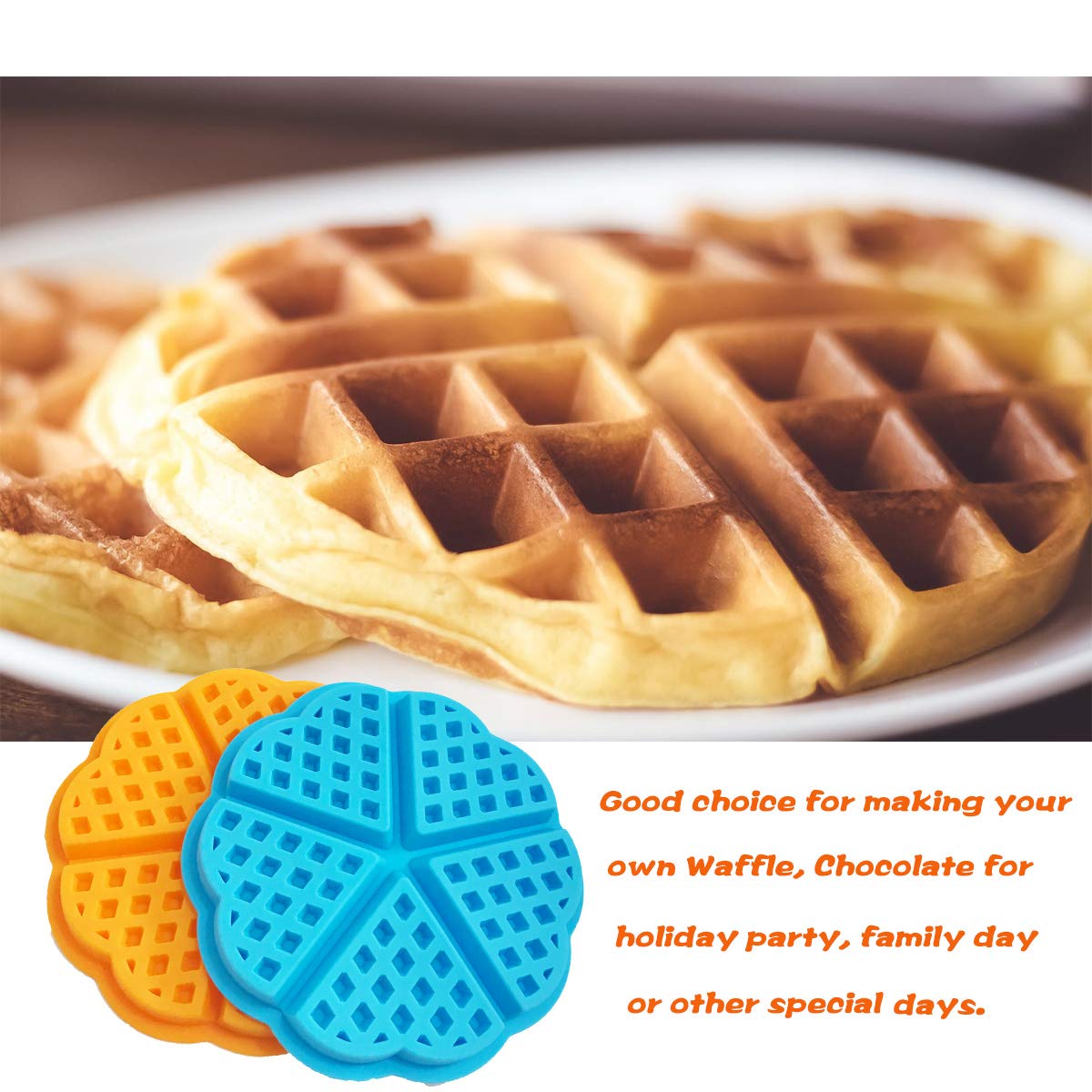 Set Of 4 Silicone Waffle Molds (Heart & Square Shape), Tunan Chocolate Waffle Baking Molds Muffin Pans Bread Pie Flan Bakeware -