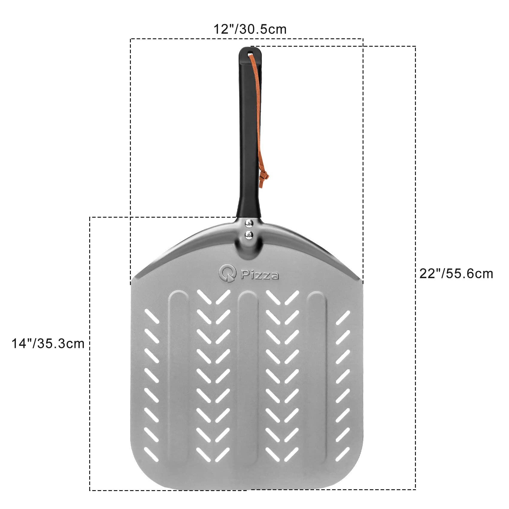 Q Pizza Aluminium Pizza Peel For 13'' Pizza, 12 X 14 Inch Perforated Metal Pizza Turning Paddle For Grill Oven - Non-Stick Pizza