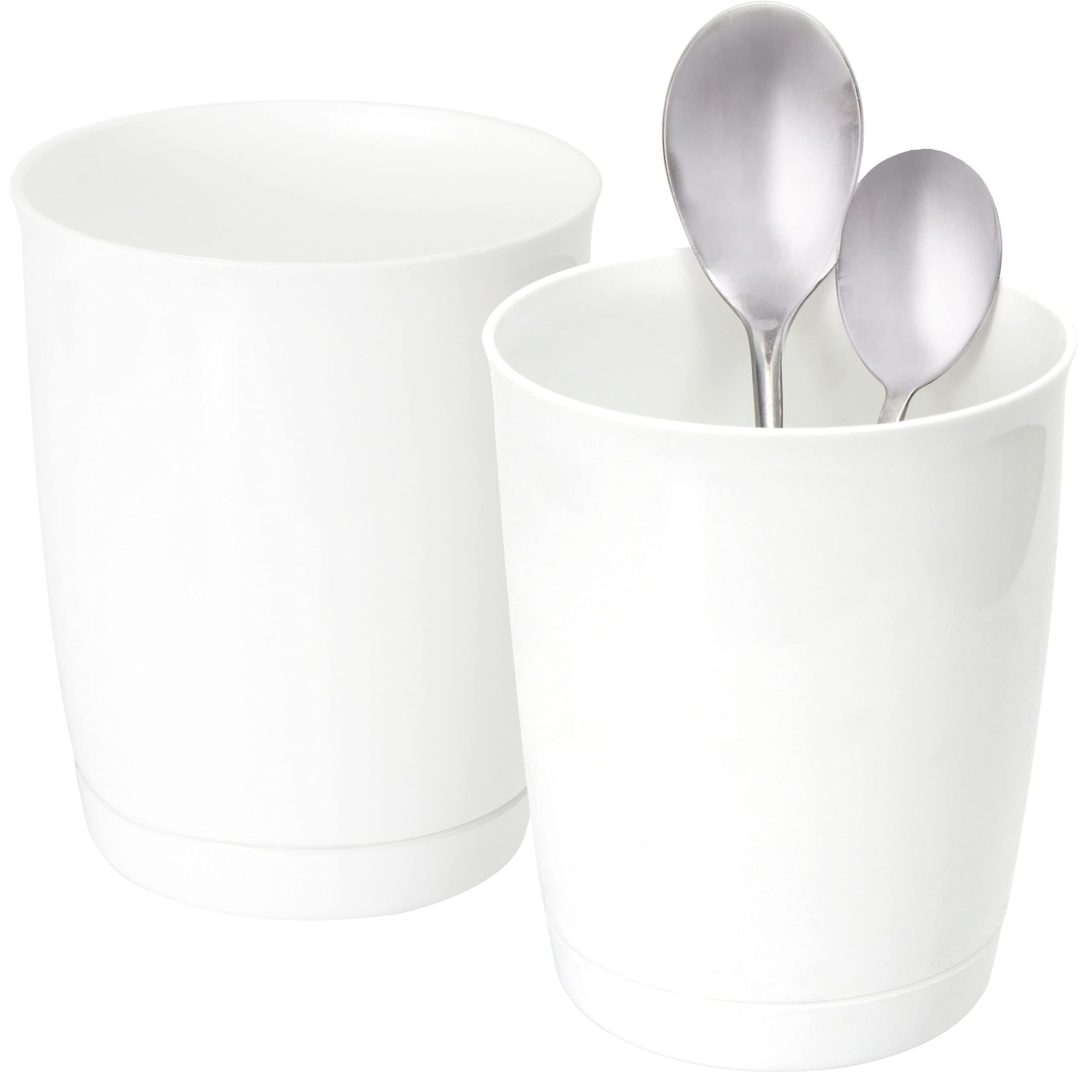 Youngever 2 Pack Plastic Utensil Holders, White Utensil Organizers, Large Kitchen Utensil Crocks