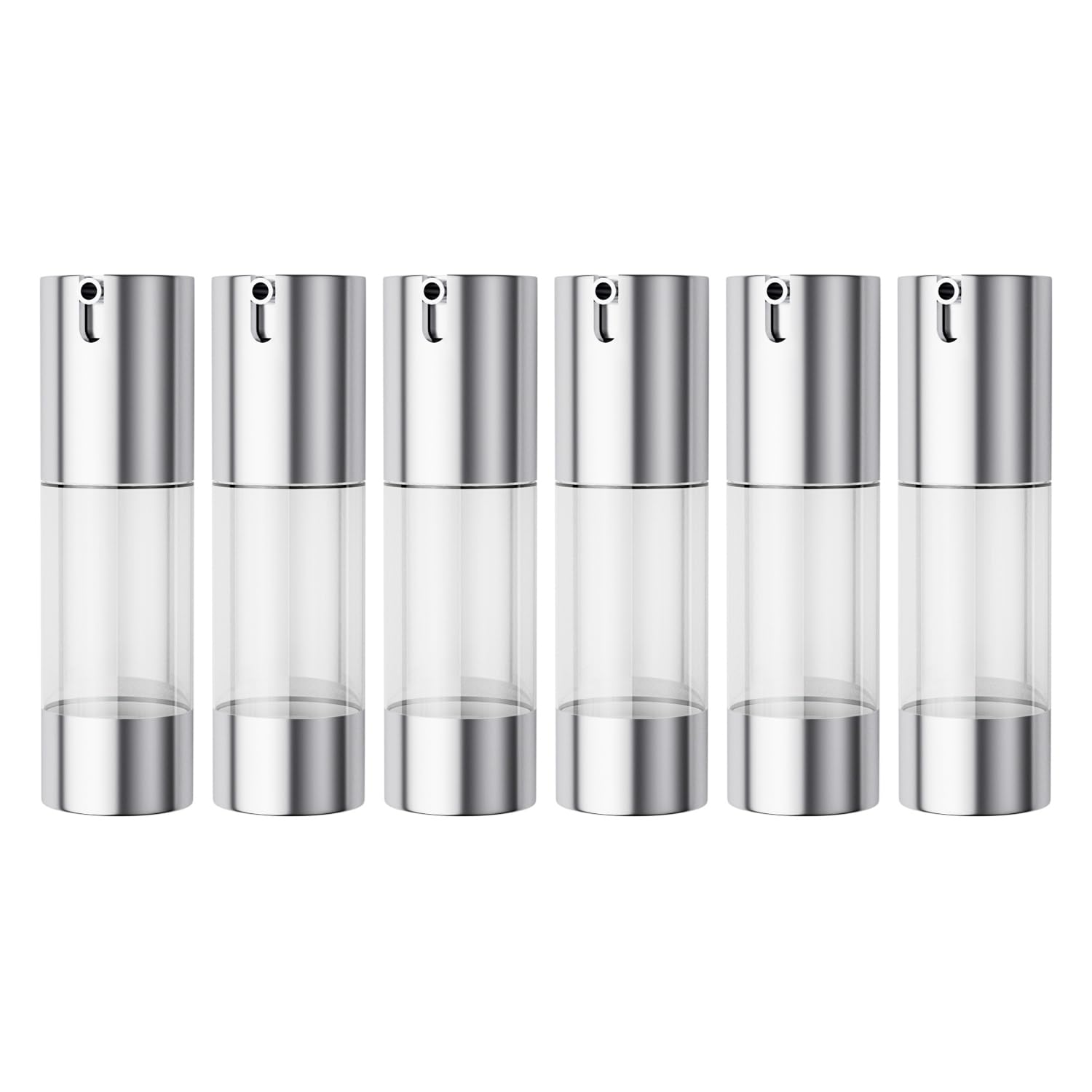 Longway Silver Airless Cosmetic Cream Pump Bottle Travel Size Dispenser Refillable Containers(1Oz/30Ml,Pack Of 6)