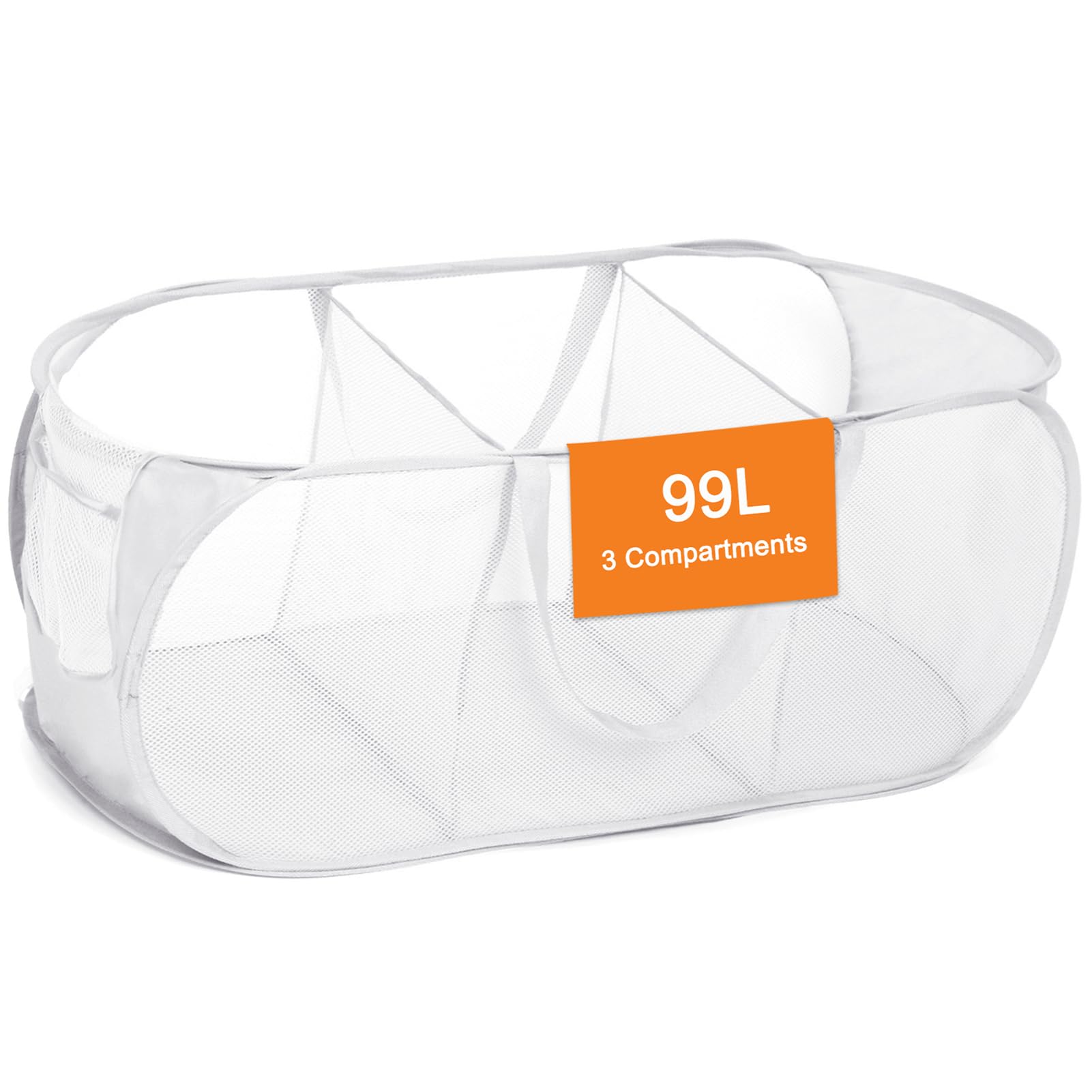 Durable Collapsible Laundry Baskets, Foldable Mesh Pop Up Laundry Basket, 3 Compartments Laundry Hamper, Easy To Carry & Sort Cl