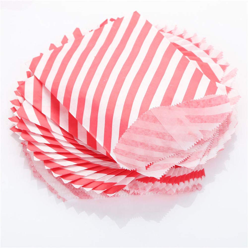 Tvoip 50 Pcs 5 X 7 Inches White And Red Striped Paper Bags,Holiday Wedding Christmas Favor Candy Treat Bags