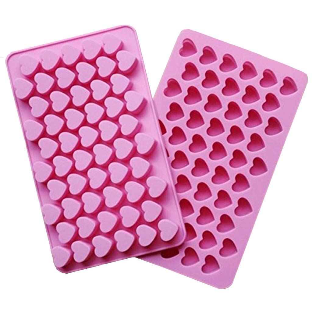 Cimerac Silicone Mold Mini Heart Shape Silicone Ice Cube Molds Trays/Chocolate Mold Pink Set Of Two