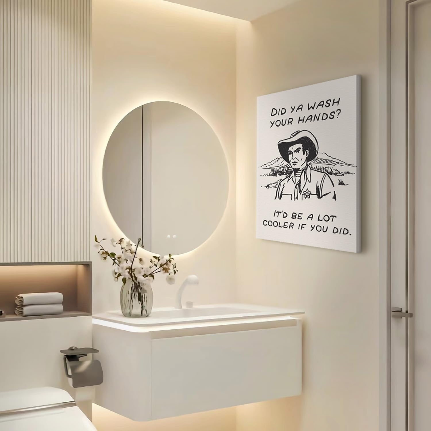 Framed Retro Black And White Cowboy Kitchen Wall Art Did You Wash Your Hands Canvas Prints Cute Bathroom Humor Pictures Trendy D