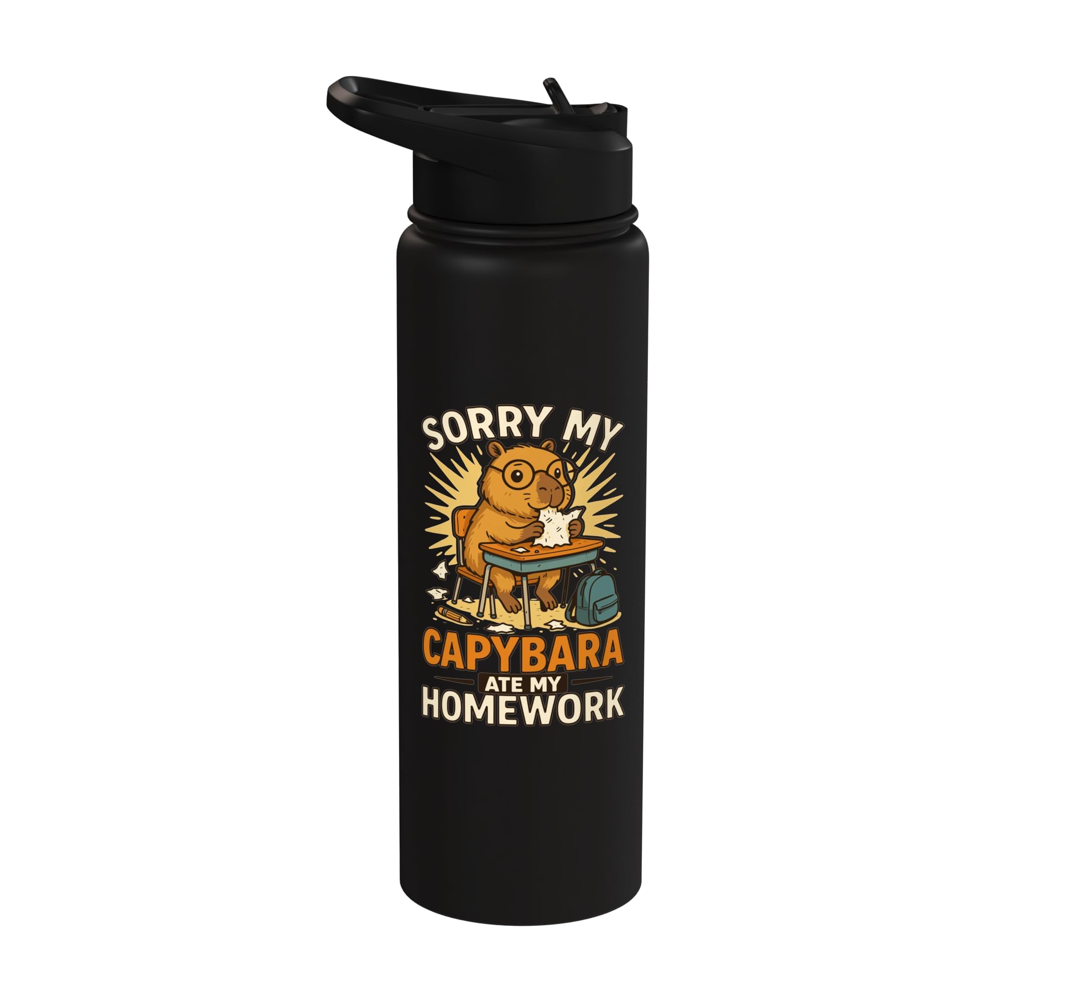 Capybara, Kids Boys Girls, Capybara Ate My Homework Capybara Stainless Steel Insulated Water Bottle