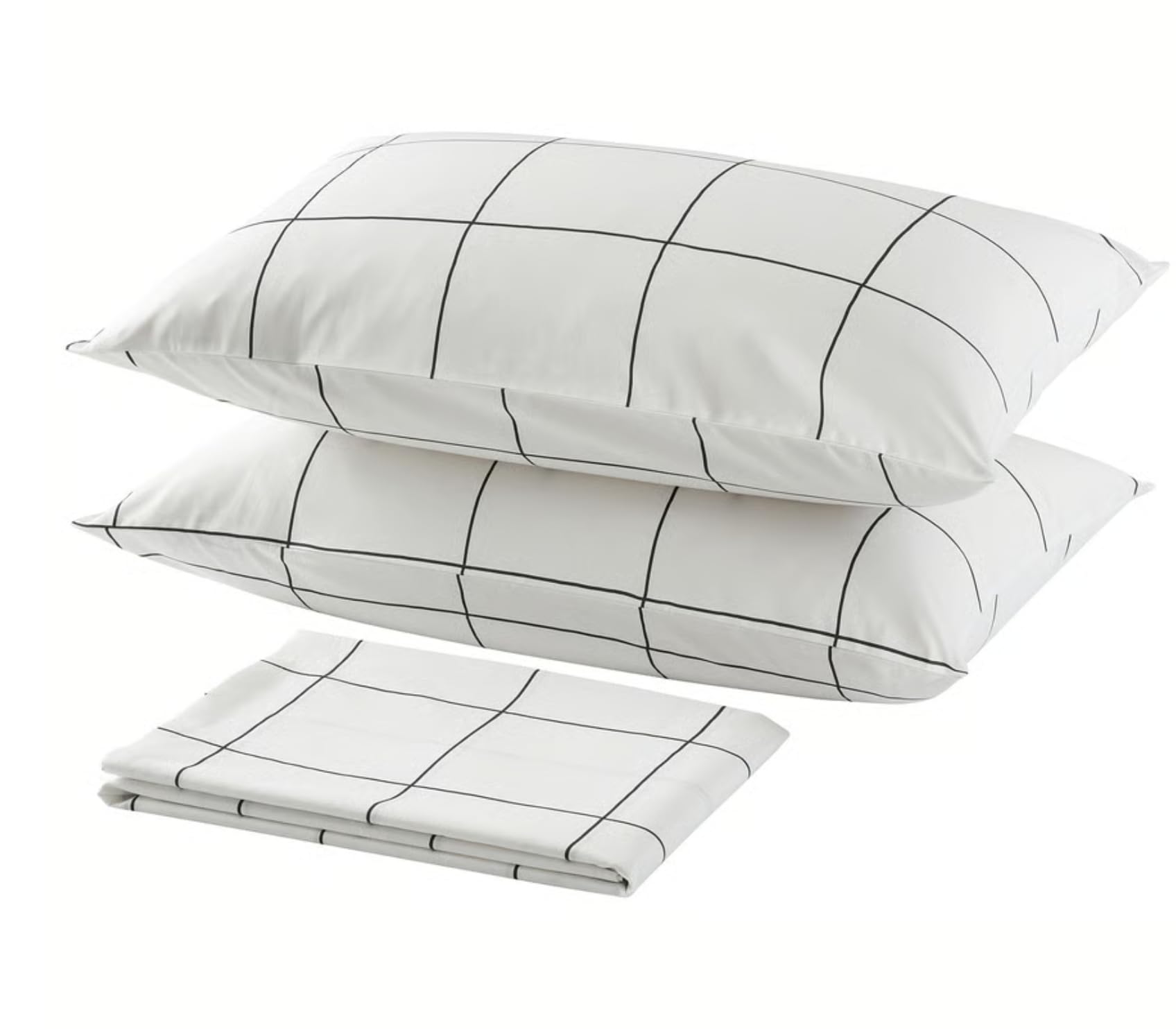 Marias Kommerce Jmtstarr Flat Sheet And 2 Pillowcase, White/Check, 240X260/50X80 Cm (94X102/20X31)