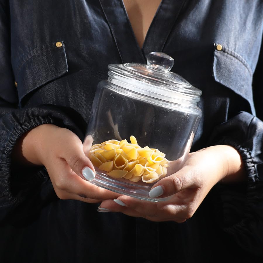 Enhabit Dema Glass Storage Jar Medium | Kitchen Storage Container Jar | Multipurpose Use | Durable Glass | Cylindrical Shaped | 