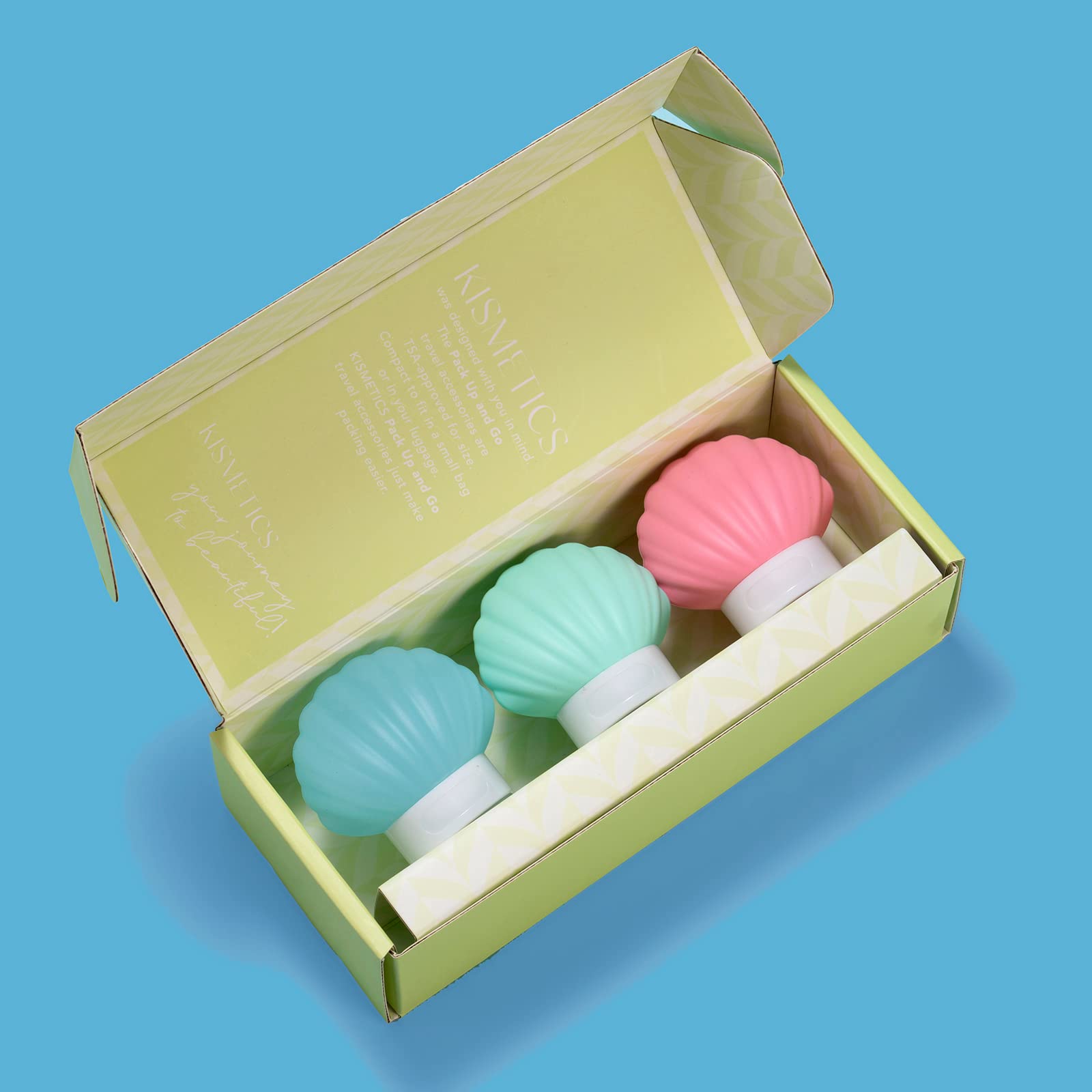 Kismetics Leak Proof Squeezable Silicone Travel Bottles, Reusable, Refillable Bottles, Shell Shape, Sustainable, Tsa Carry On Ap