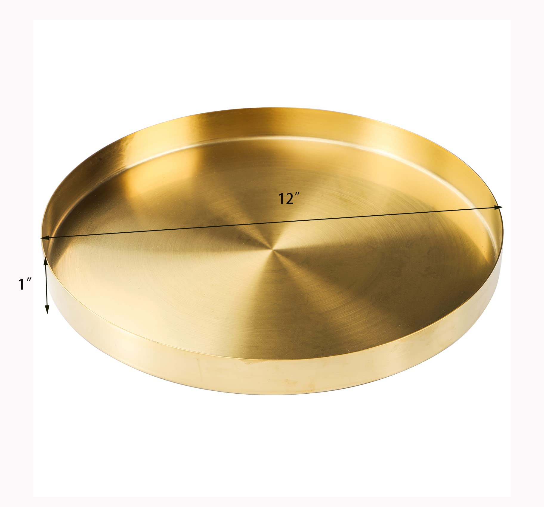 Jucoan 12 Inch Round Gold Tray, Decorative Dresser Vanity Tray Makeup Organizer For Jewelry Perfume Candle, Stainless Steel Meta