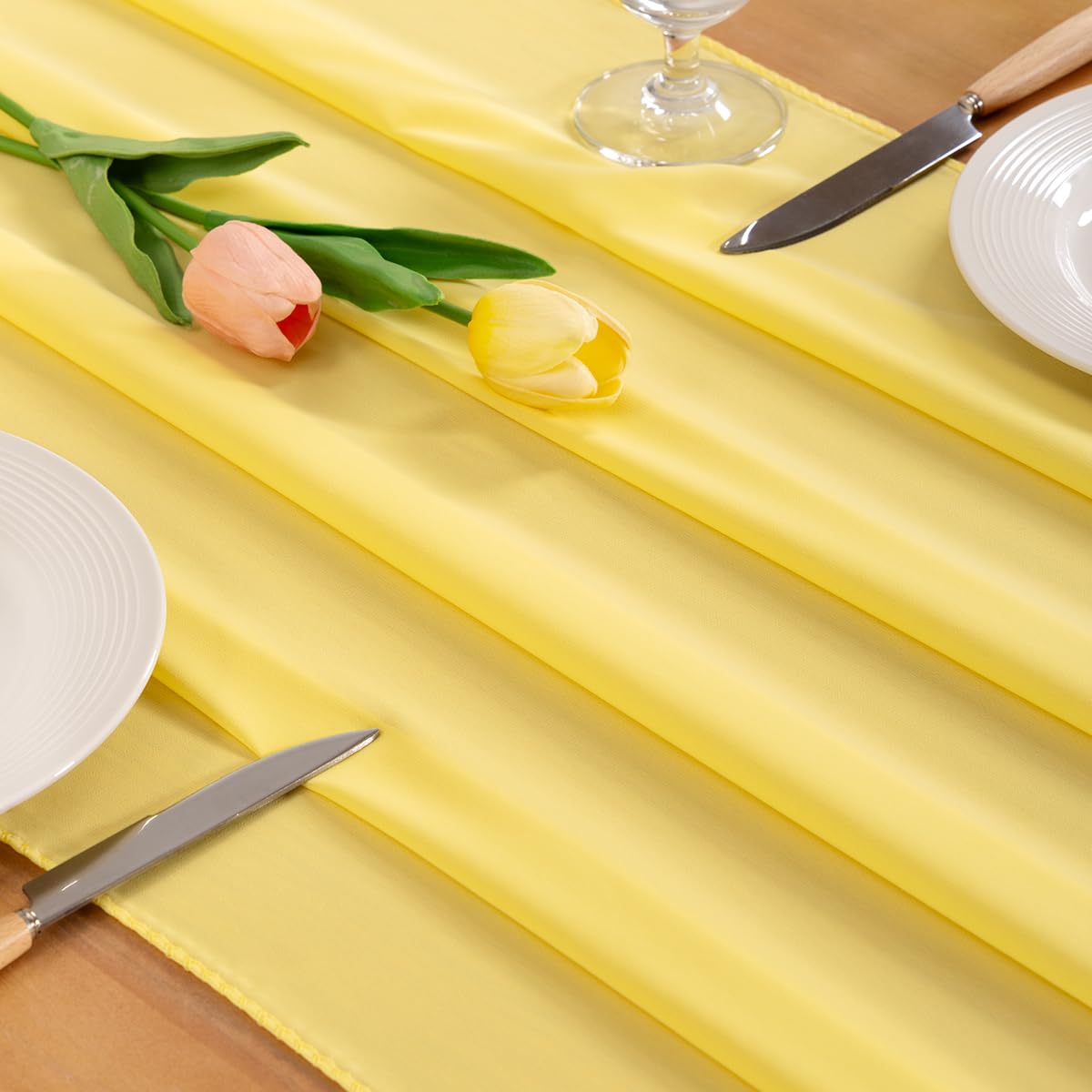 Socomi Yellow Chiffon Table Runner Fall Thanksgiving Boho Rustic 14ft 29x170 Inches Wedding Runner Sheer Romantic Bridal Shower