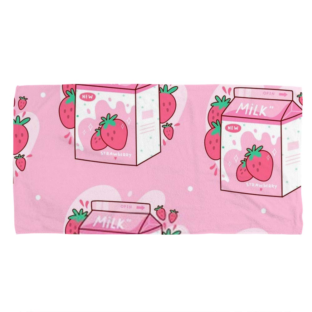 Kuizee Microfiber Hand Towel Face Towels Carton Of Strawberry Milk Kawaii Anime Cartoon Pink Absorbent Ultra Soft Stylish Bathro