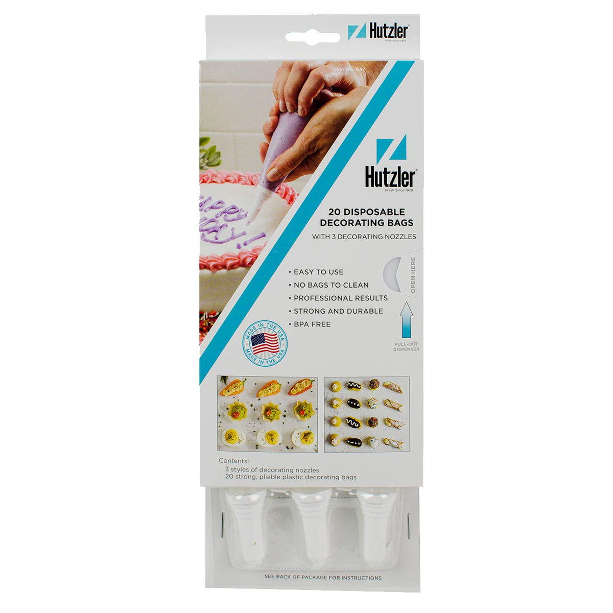 Hutzler Disposable Decorating Bags And 3 Decorating Nozzles Set