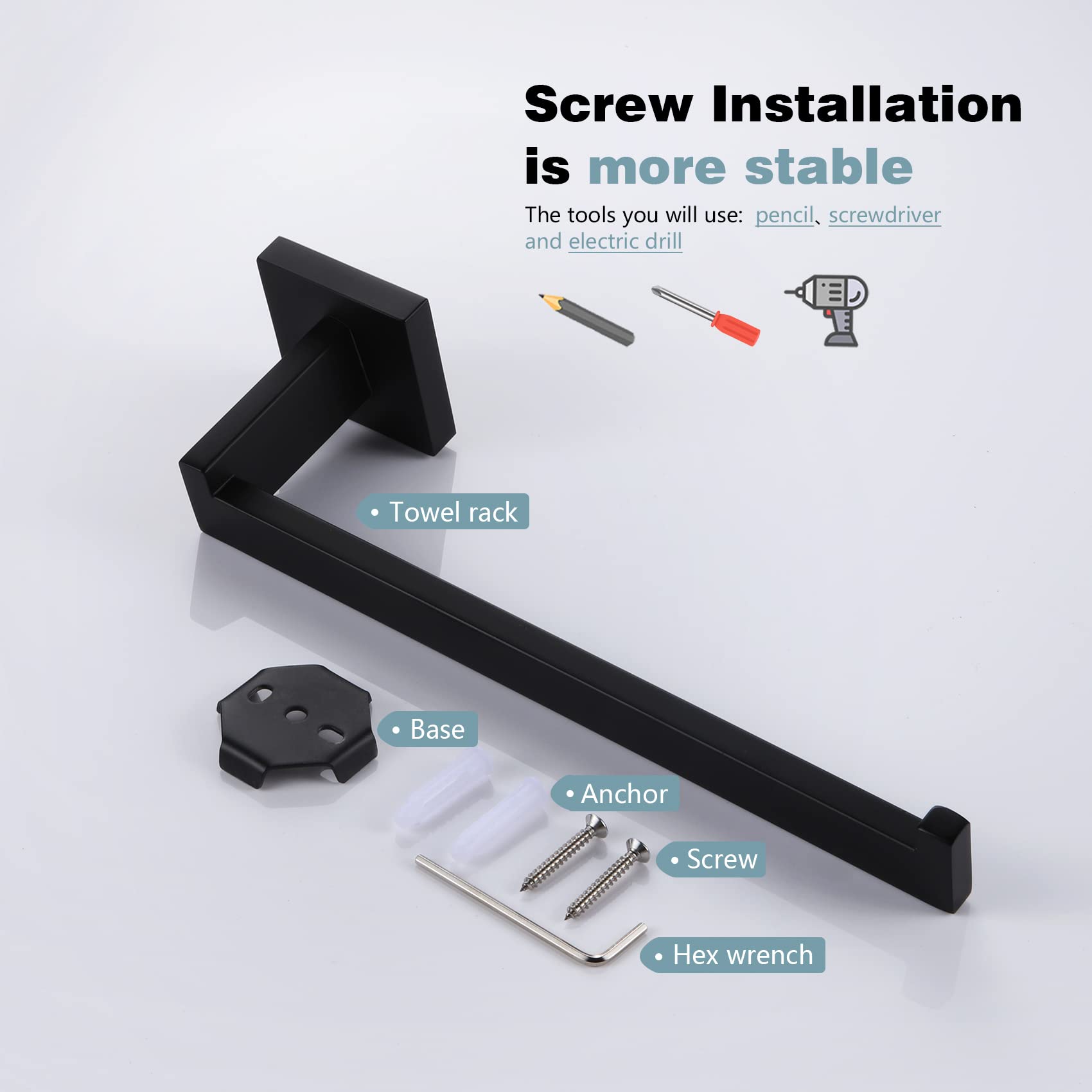 Kokosiri Black Towel Ring Hand Towel Racks Rods Bathroom Towel Rails Kitchen Hardware Stylish Stainless Steel, Wall Mount, B3003