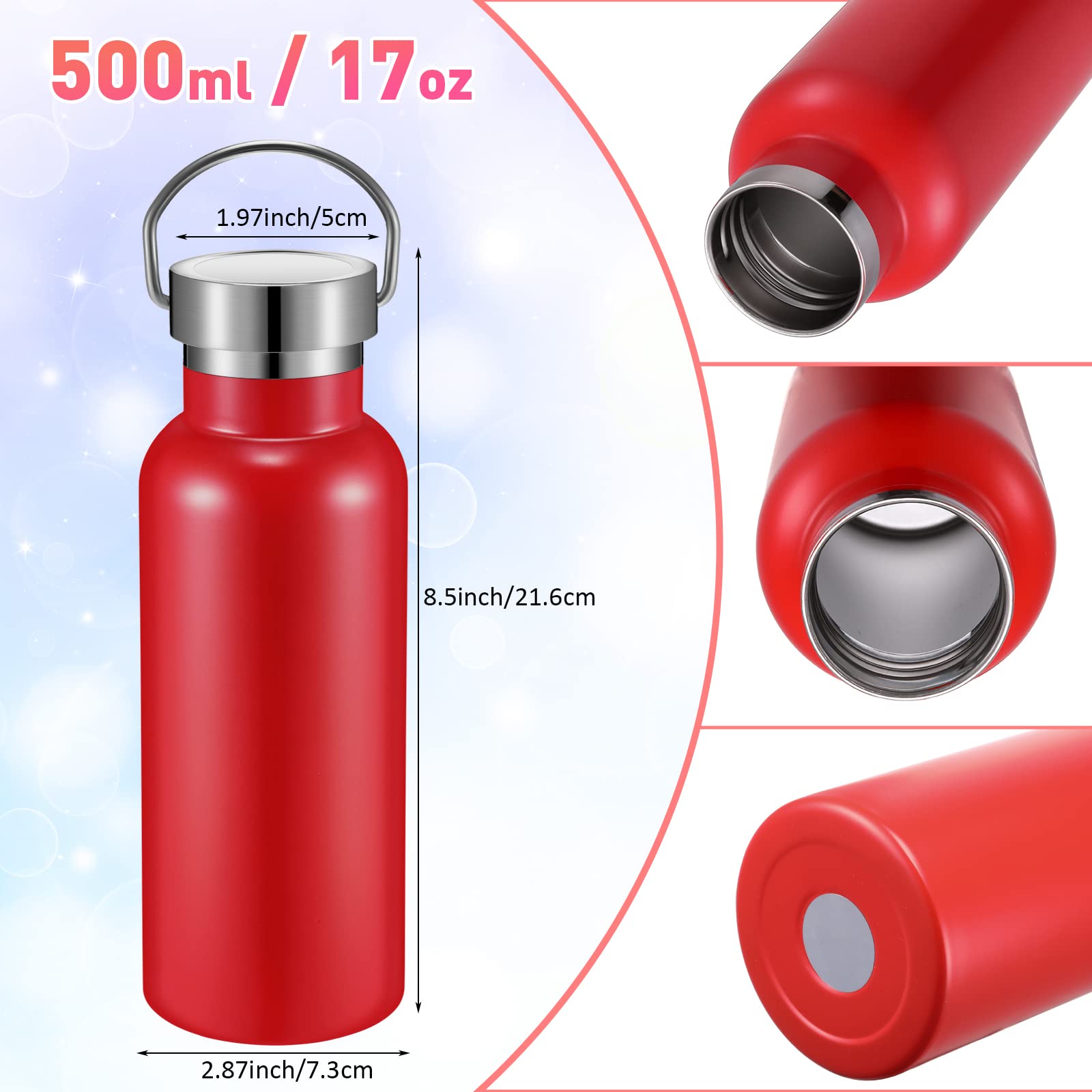 Mimorou 10 Pcs 17 Oz Stainless Steel Sports Water Bottle Insulated Reusable Water Bottles With Handle Metal Water Bottle For Hik