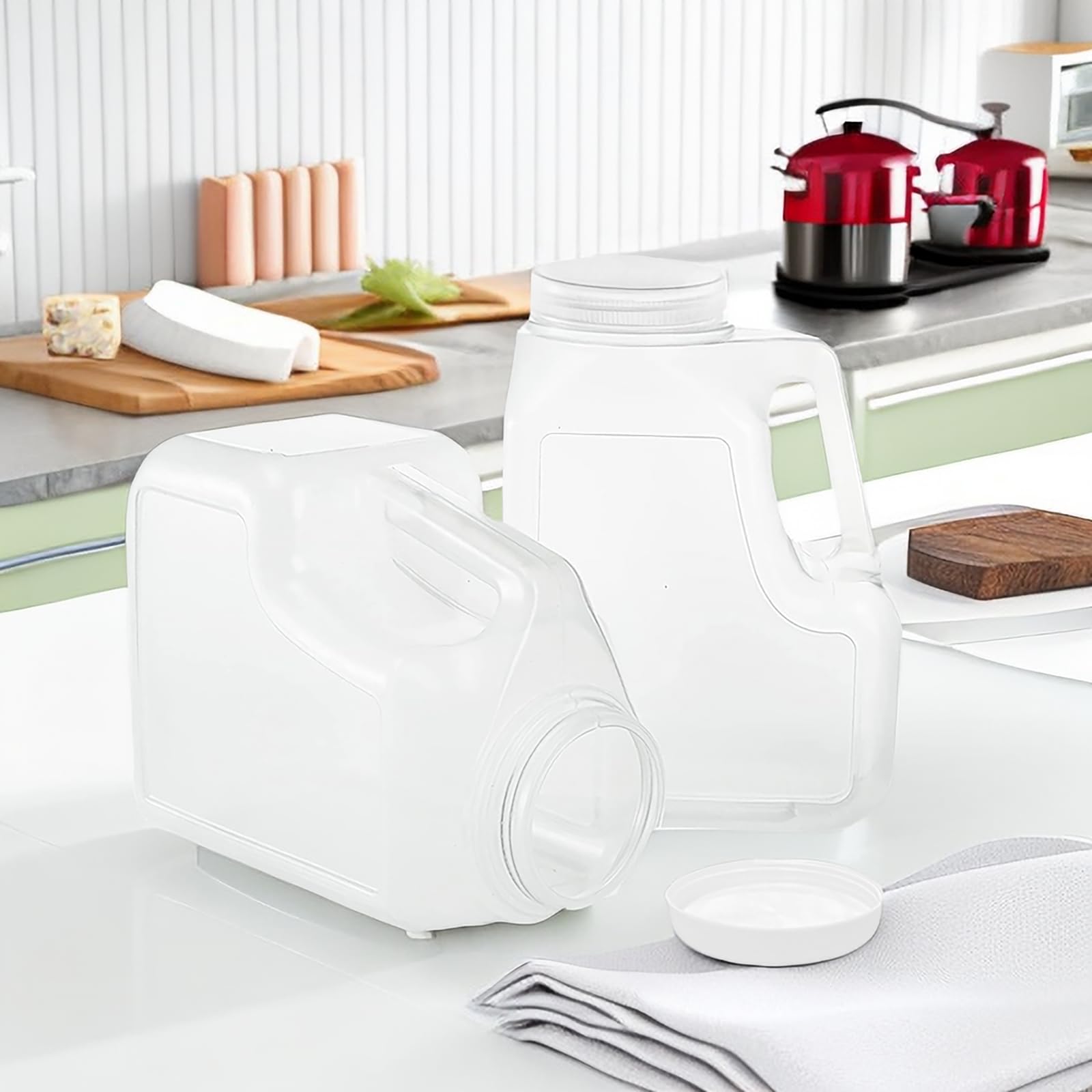 Yesland 2 Pcs White Plastic Gallon Jar With Handle And Airtight Lid - Square Empty Storage Containers And Jugs - 1.25 Gallon Wid