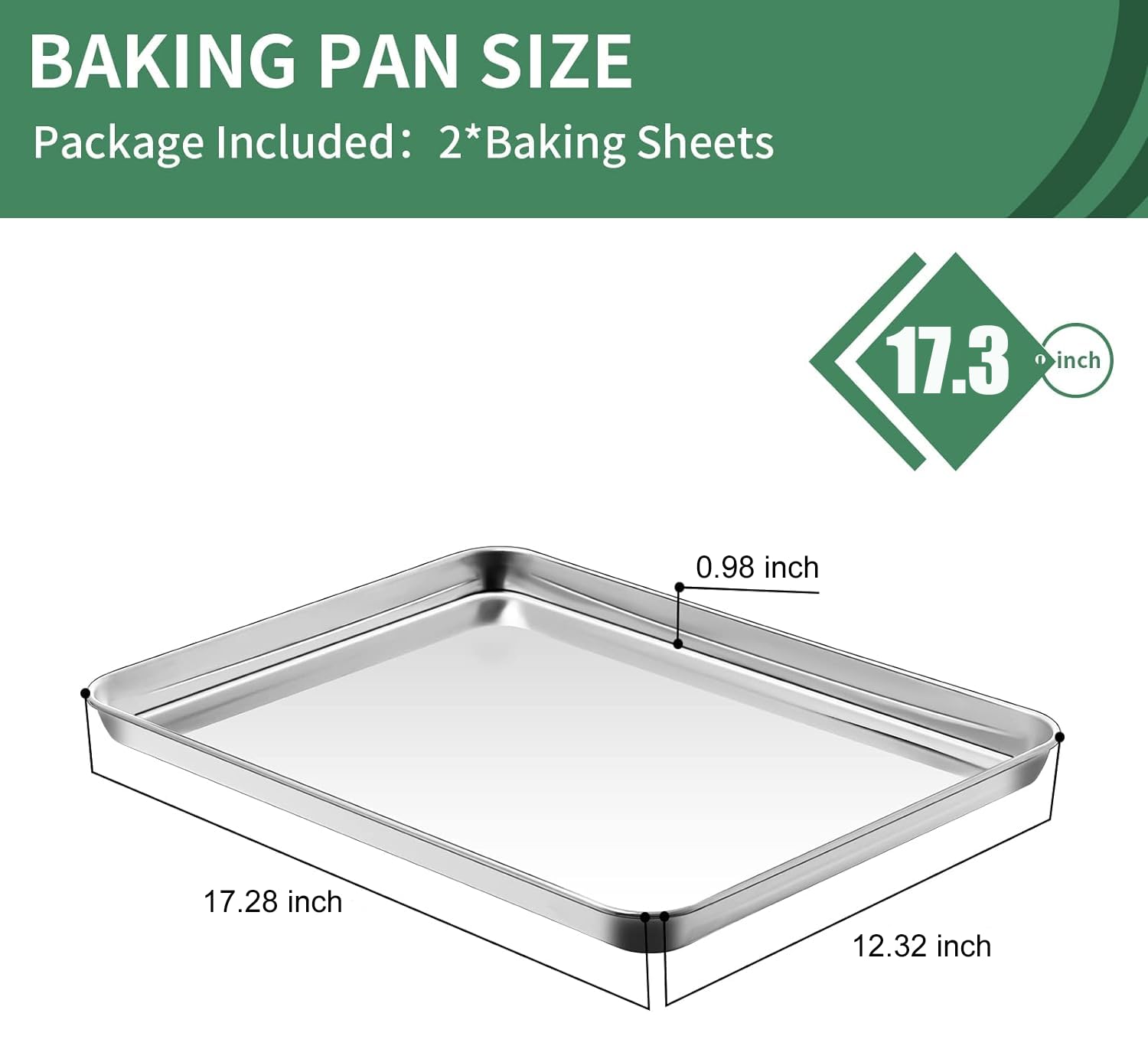 Baking Sheets Set Of 2, Hkj Chef Cookie Sheets 2 Pieces & Stainless Steel Baking Pans & Toaster Oven Tray Pans, Rectangle Size 1