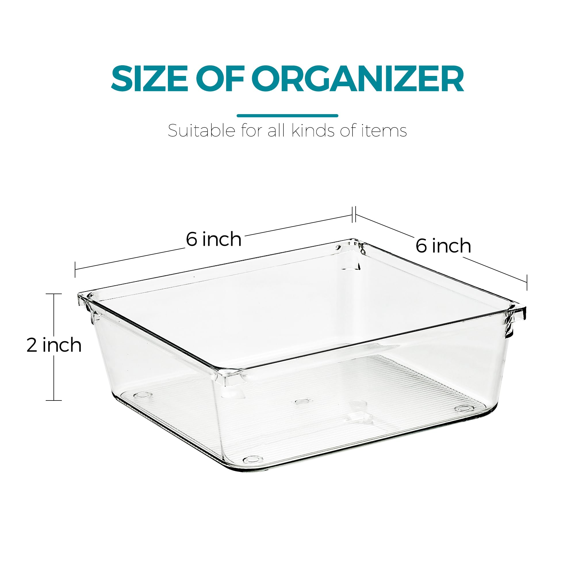 Ravinte Decor 8 Pack Drawer Organizer - 6'' X 6'' Clear Acrylic Storage Bins with Non-Slip Pads, Versatile Desk Tray for Makeup,